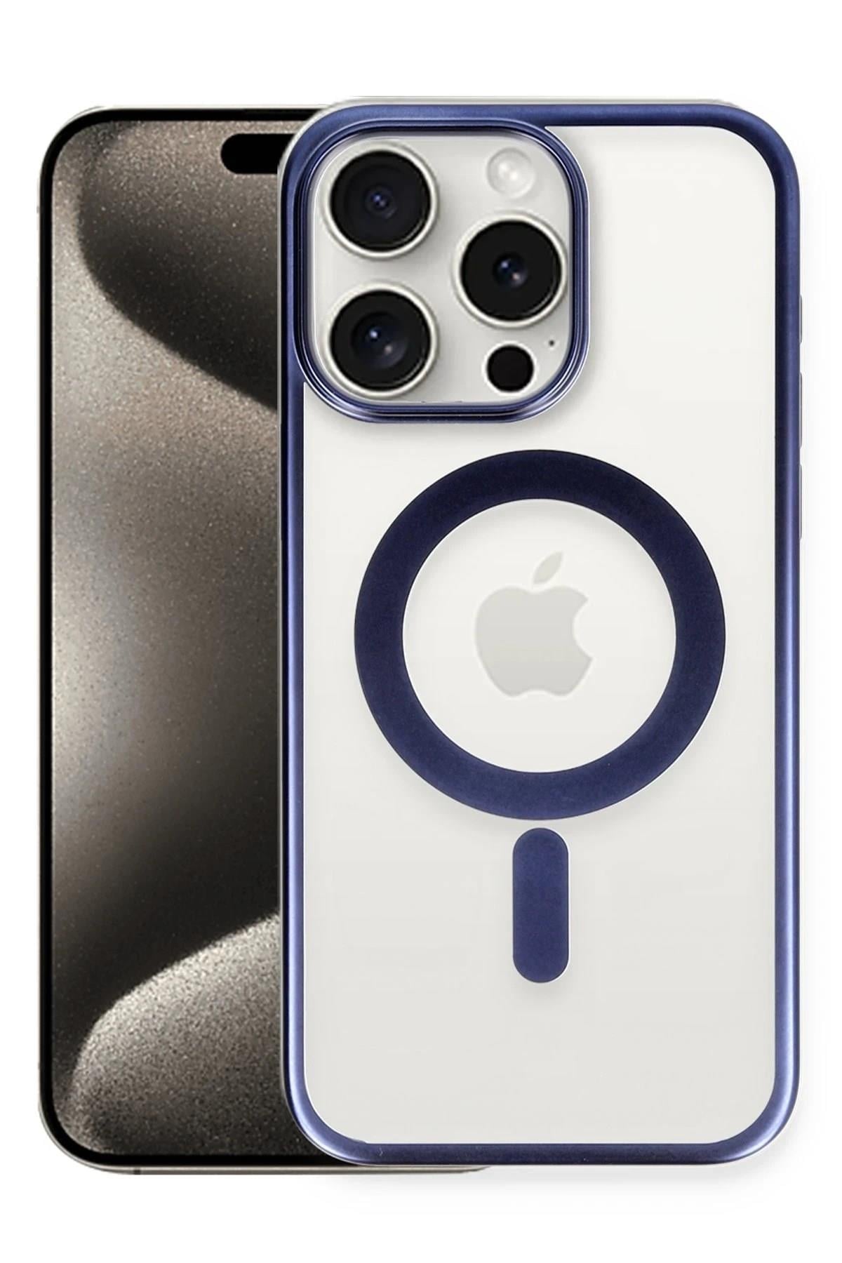 Mey İthalat®  iPhone 15 Pro Max Kılıf Erozi Magsafe Kapak - Lacivert