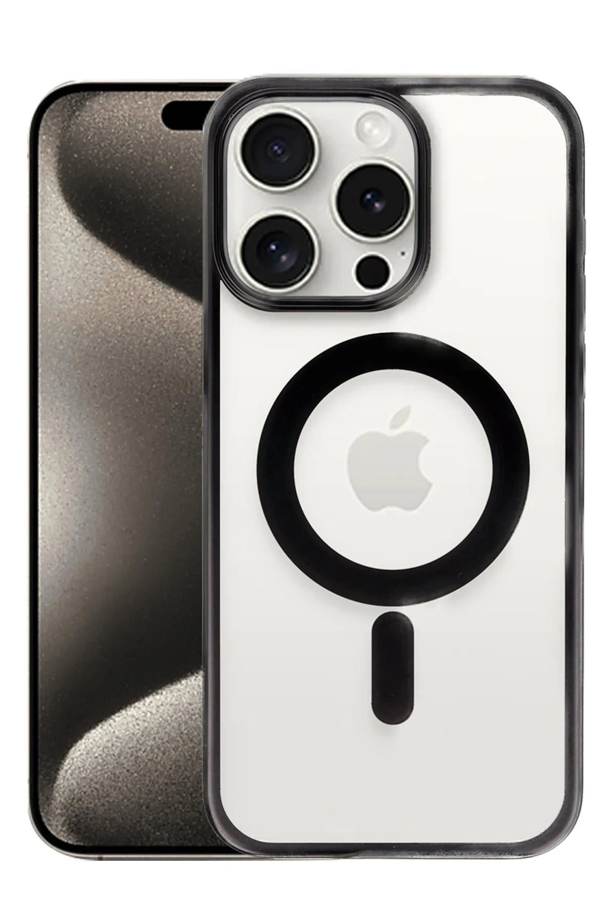 Mey İthalat®  iPhone 15 Pro Max Kılıf Erozi Magsafe Kapak - Siyah