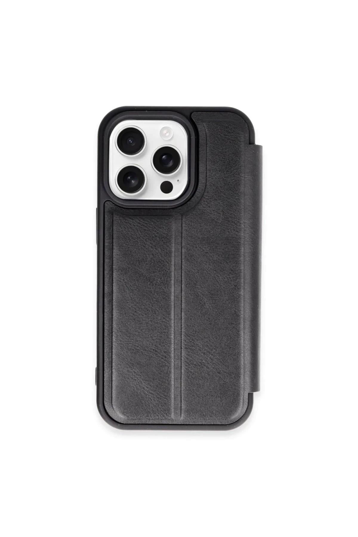 Mey İthalat®  iPhone 15 Pro Max Kılıf Flip Cover - Siyah