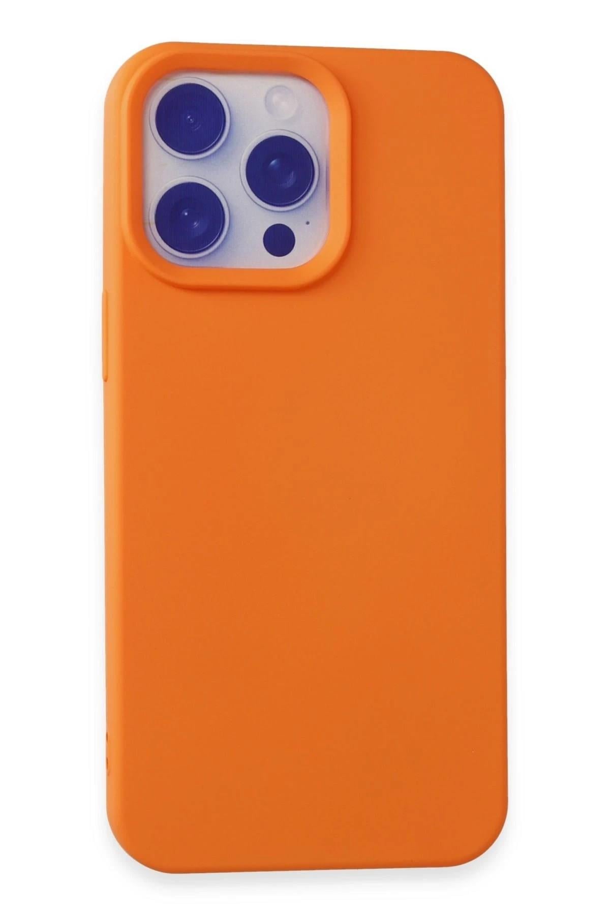 Mey İthalat®  iPhone 15 Pro Max Kılıf Nano içi Kadife Silikon - Turuncu