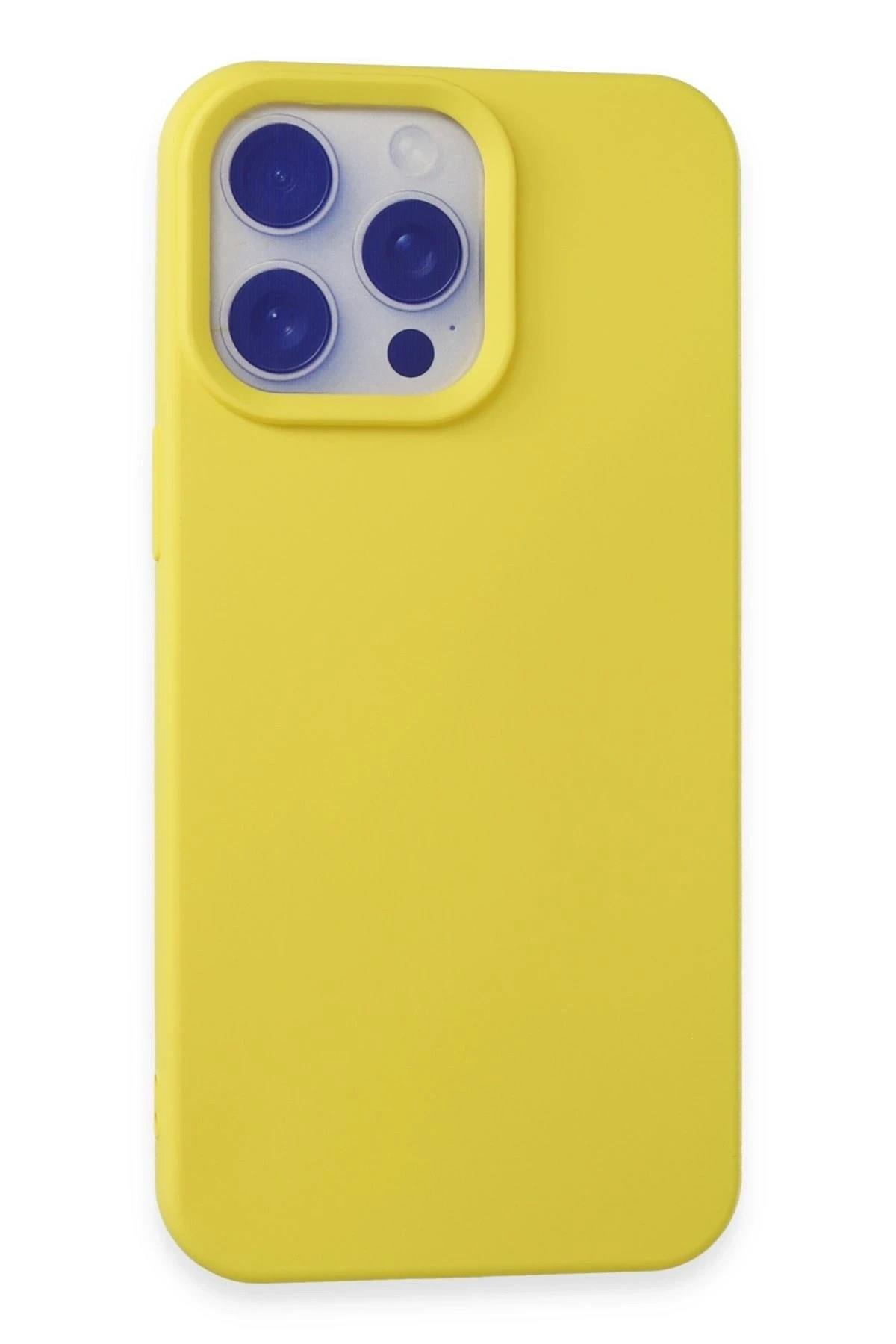 Mey İthalat®  iPhone 15 Pro Max Kılıf Nano içi Kadife Silikon - Sarı
