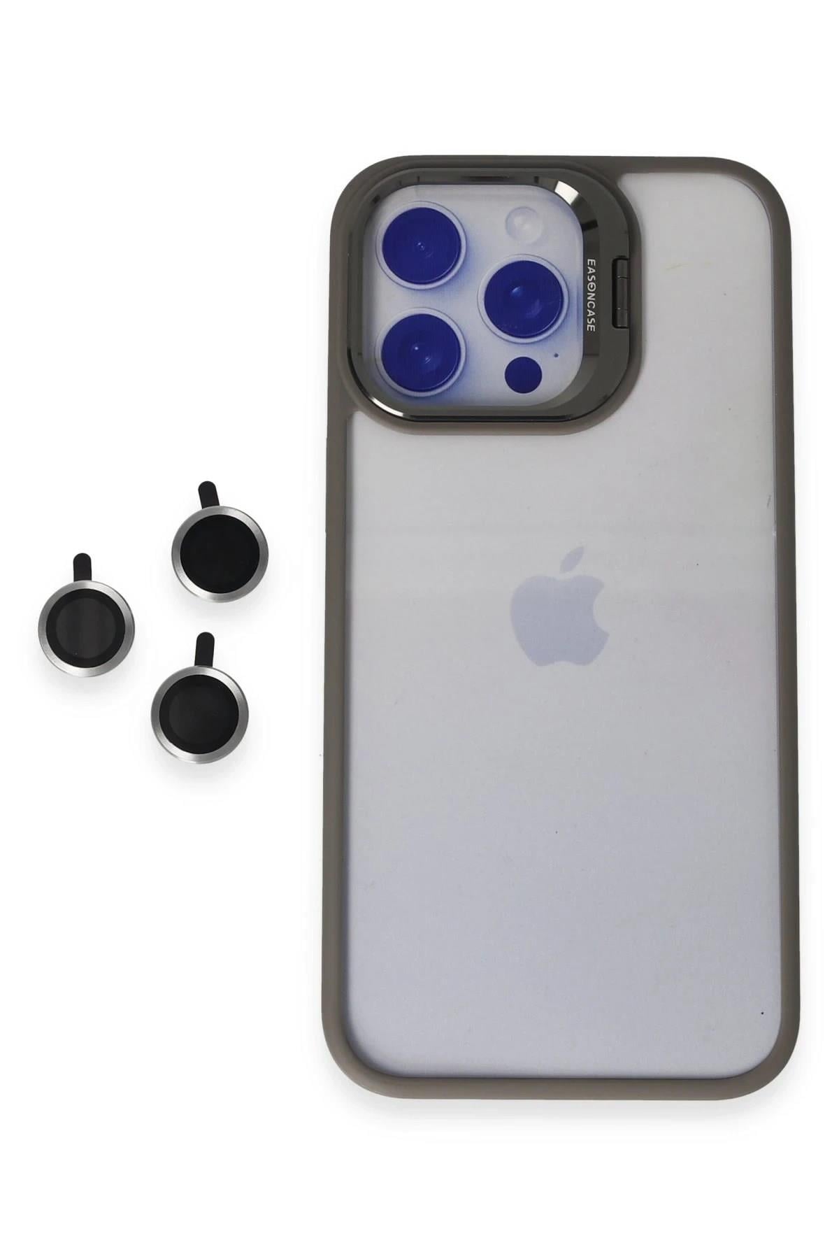 Mey İthalat®  iPhone 15 Pro Max Kılıf Roblox Lens Standlı Kapak - Titan Gri