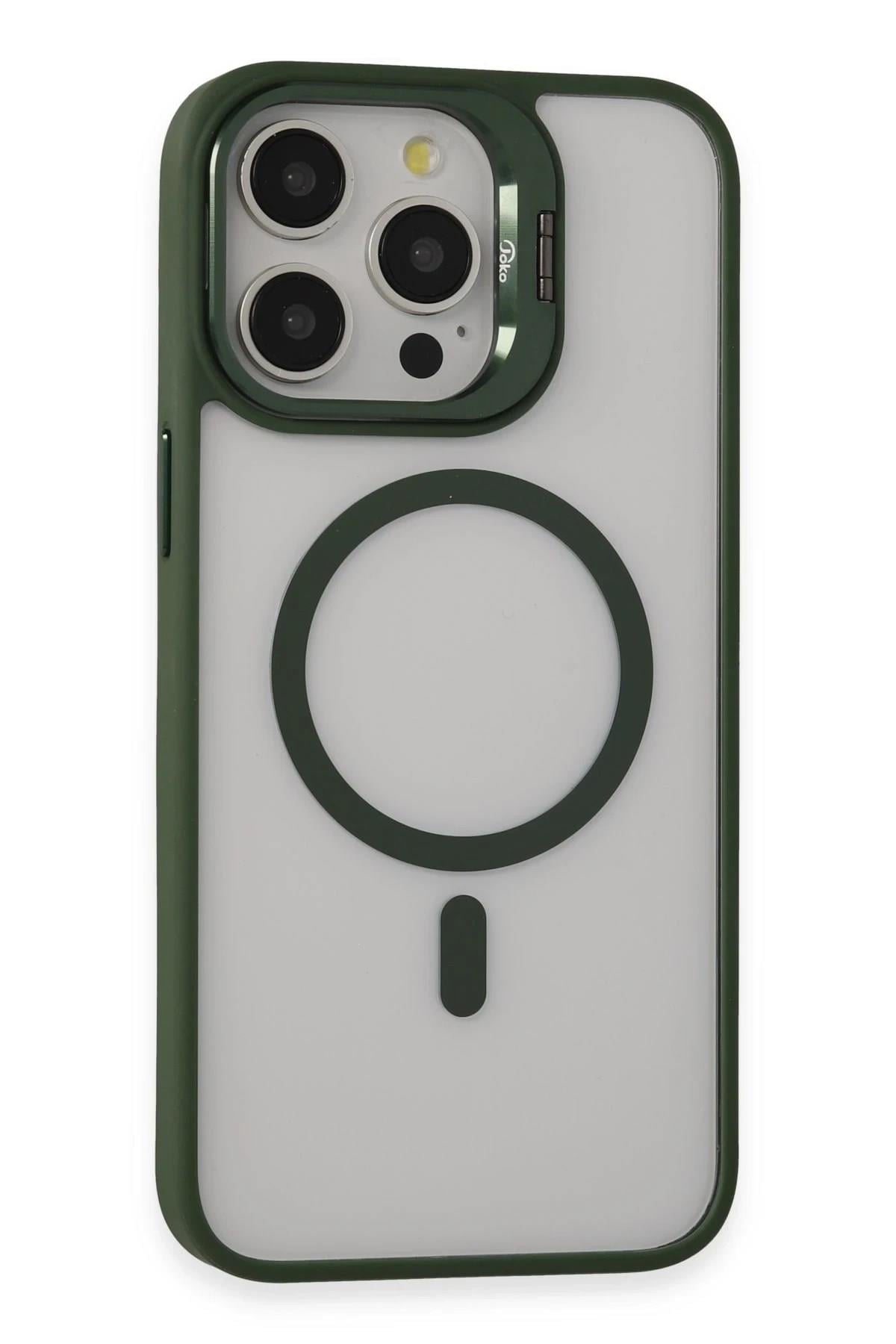 Mey İthalat®  iPhone 15 Pro Max Kılıf Roblox Lens Magsafe Standlı Kapak - Koyu Yeşil
