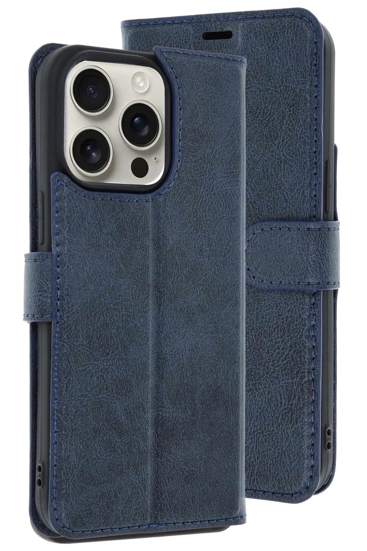Mey İthalat®  iPhone 15 Pro Max Kılıf Trend S Plus Kapaklı Kılıf - Lacivert