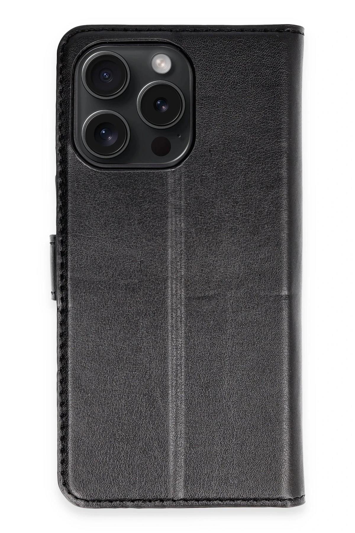 Mey İthalat®  iPhone 15 Pro Max Kılıf Trend S Plus Kapaklı Kılıf - Siyah