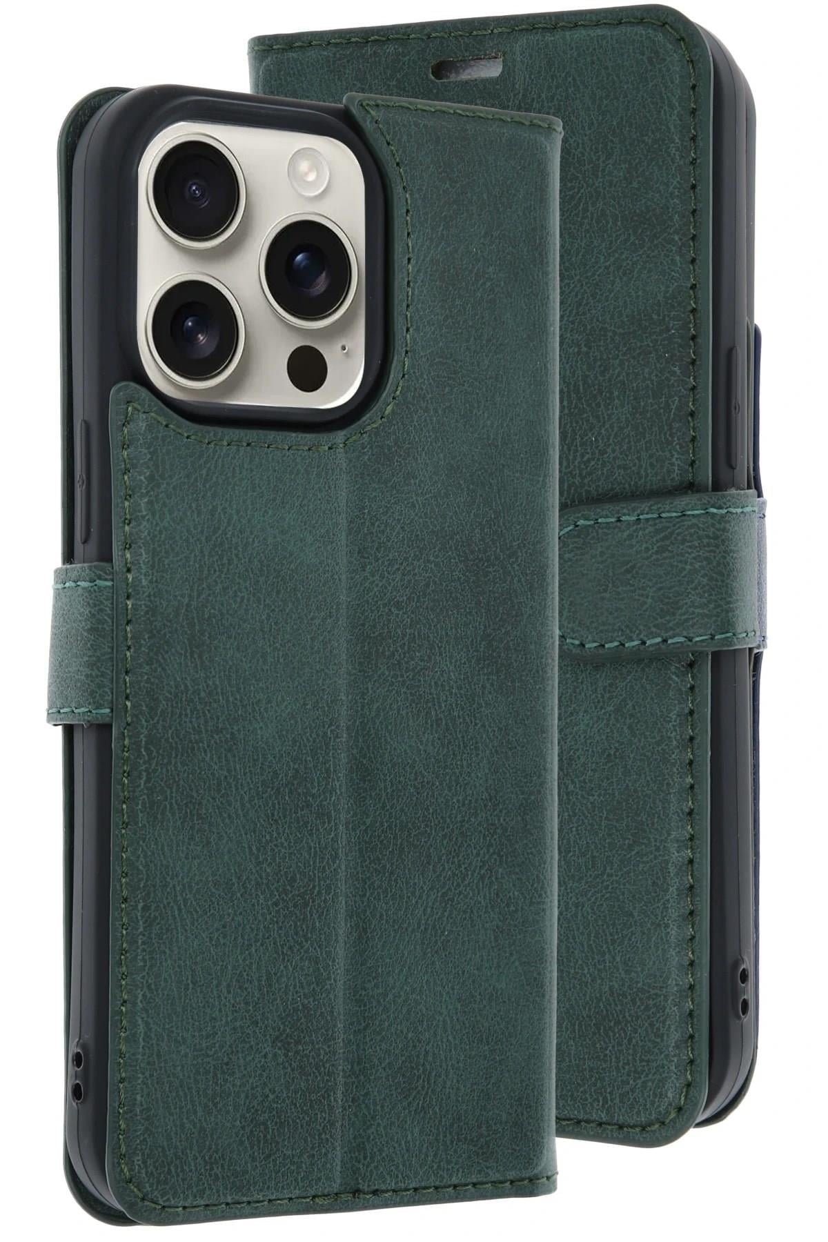 Mey İthalat®  iPhone 15 Pro Max Kılıf Trend S Plus Kapaklı Kılıf - Koyu Yeşil