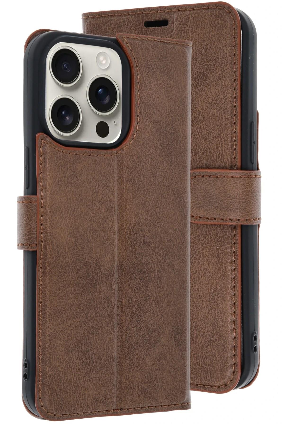 Mey İthalat®  iPhone 15 Pro Max Kılıf Trend S Plus Kapaklı Kılıf - Taba