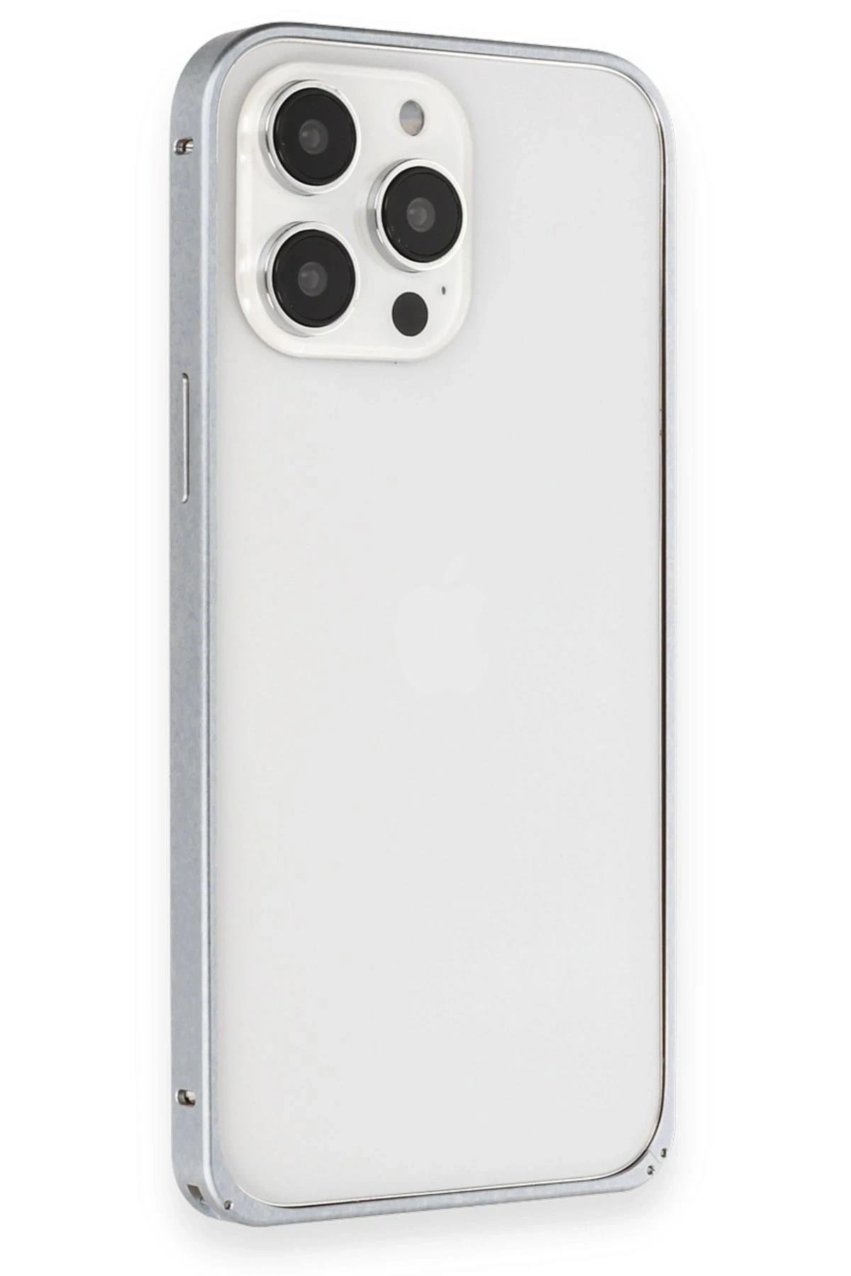 Mey İthalat®  iPhone 15 Pro Max Metal Bumper Mat Kapak - Gri