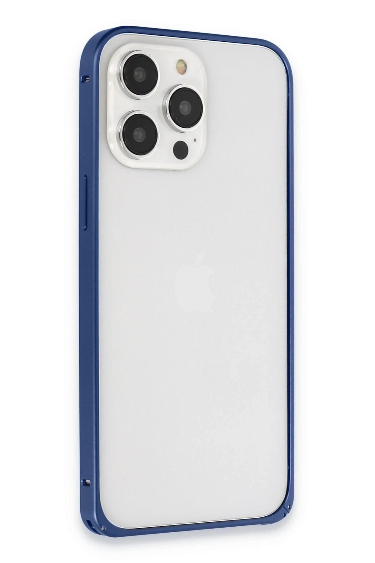 Mey İthalat®  iPhone 15 Pro Max Metal Bumper Mat Kapak - Lacivert