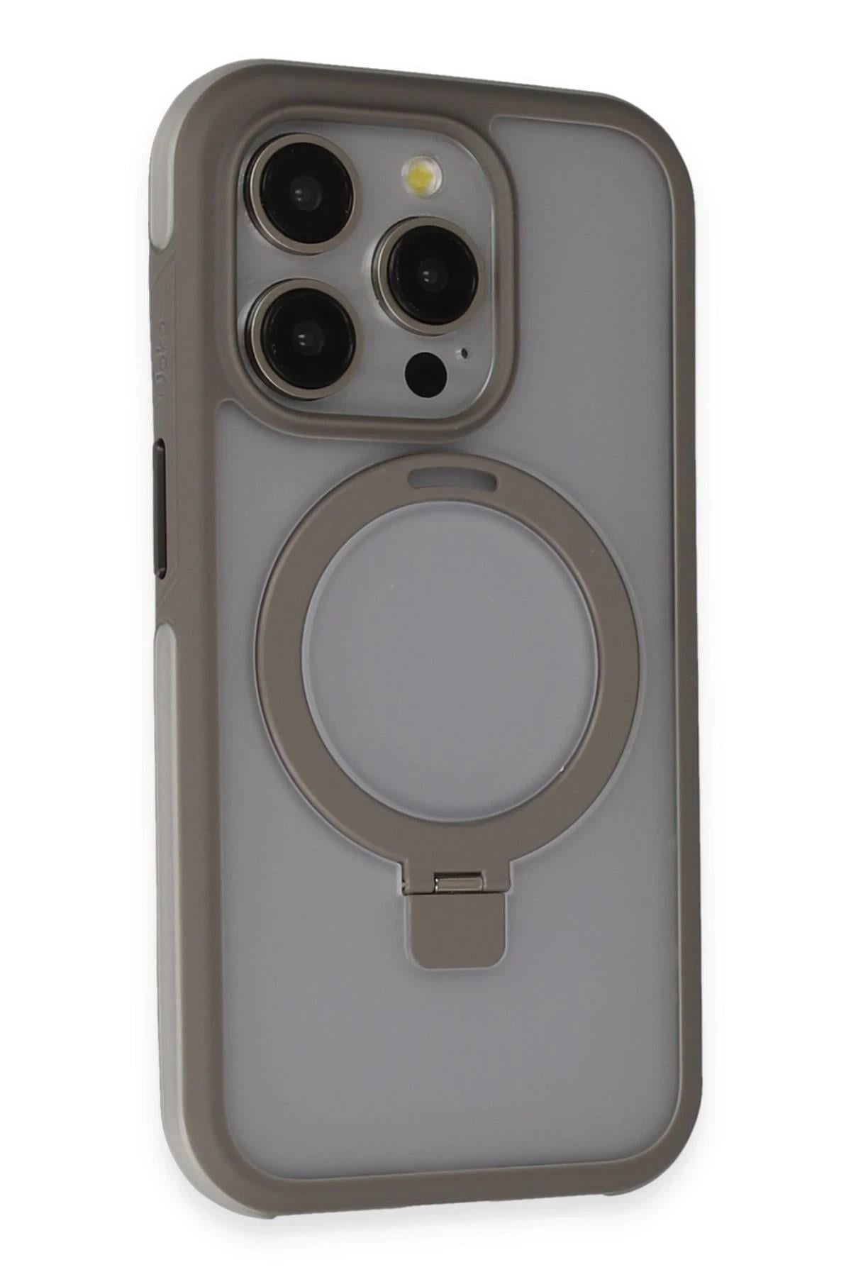 Mey İthalat®  iPhone 15 Pro Max Zorda Airbag Magsafe Standlı Kapak - Titan Gri
