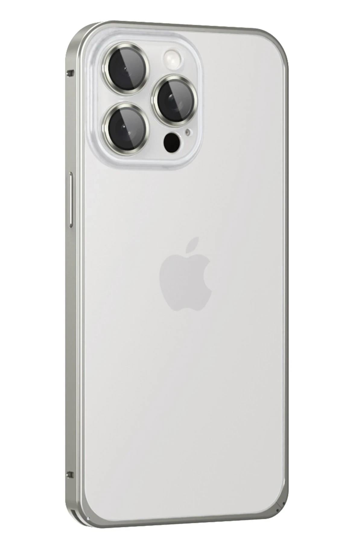 Mey İthalat®  iPhone 15 Pro Metal Bumper Mat Kapak - Gri
