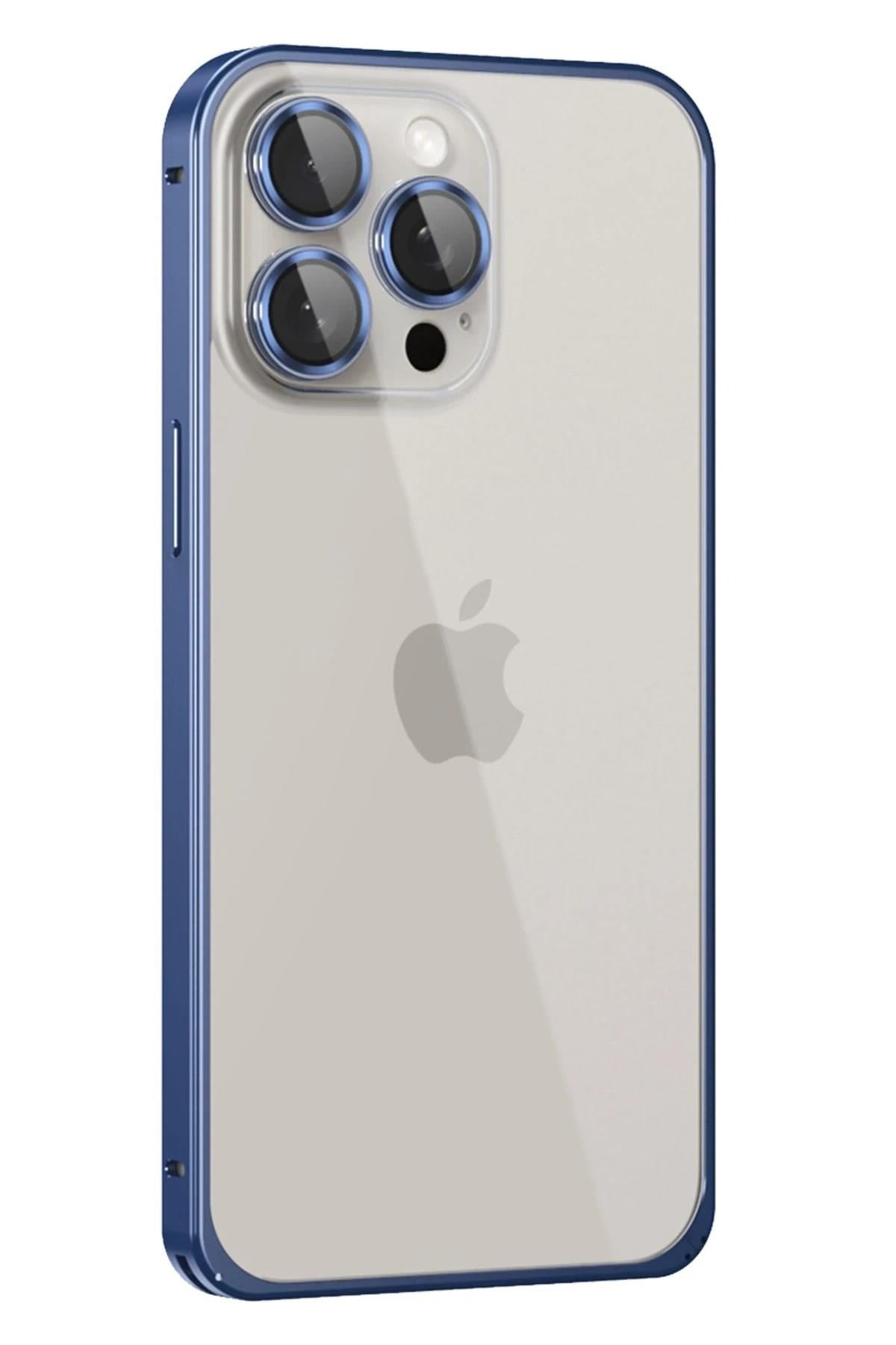 Mey İthalat®  iPhone 15 Pro Metal Bumper Mat Kapak - Lacivert