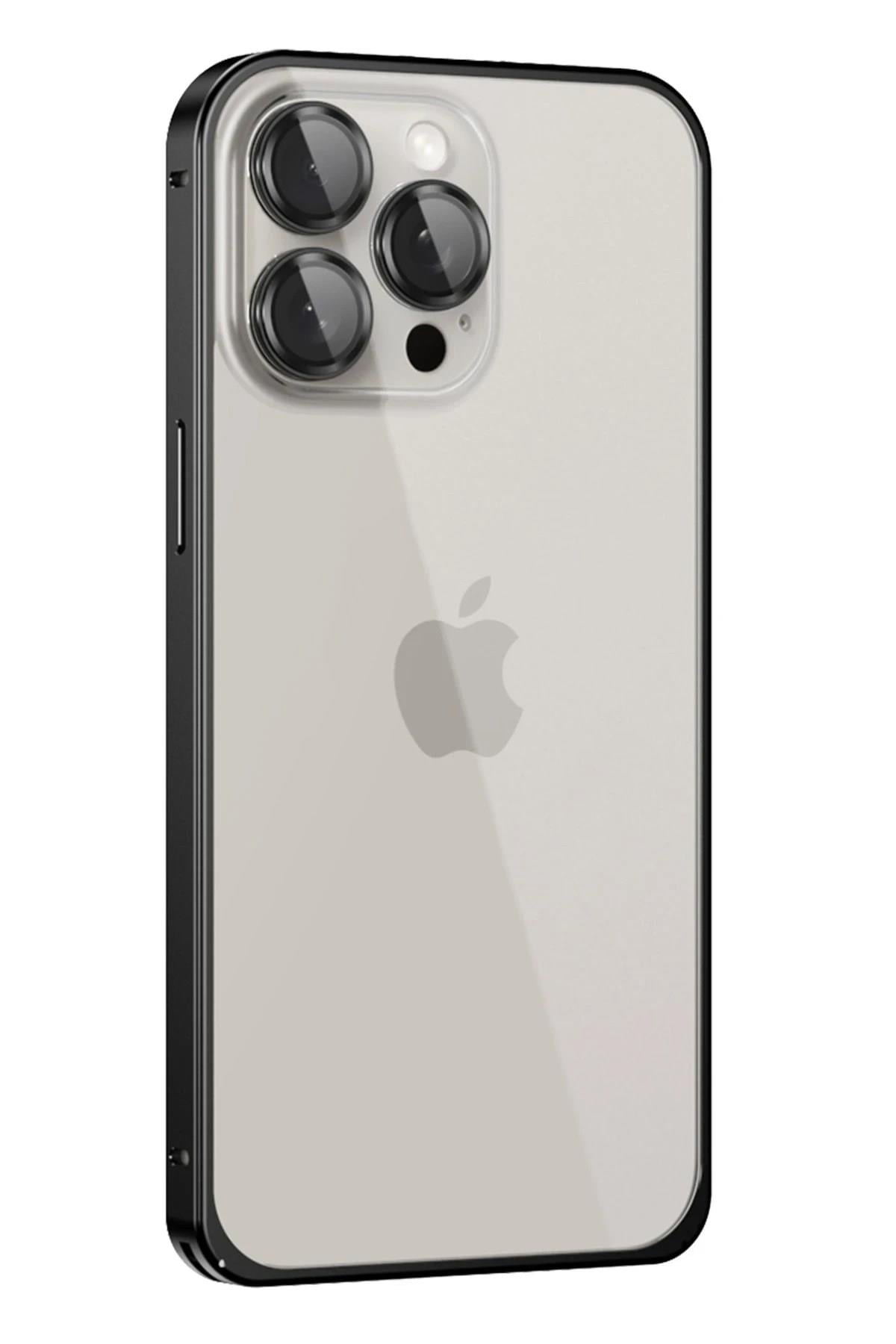 Mey İthalat®  iPhone 15 Pro Metal Bumper Mat Kapak - Siyah