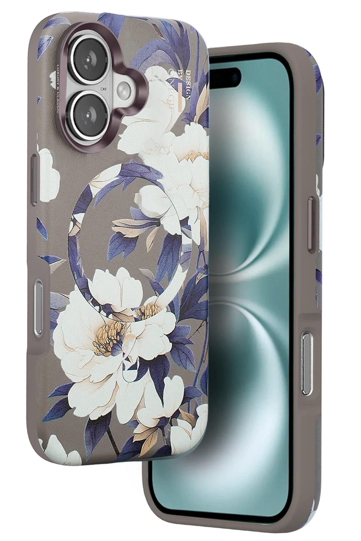 Mey İthalat®  iPhone 16 Flower Series Magsafe Kapak - Gri