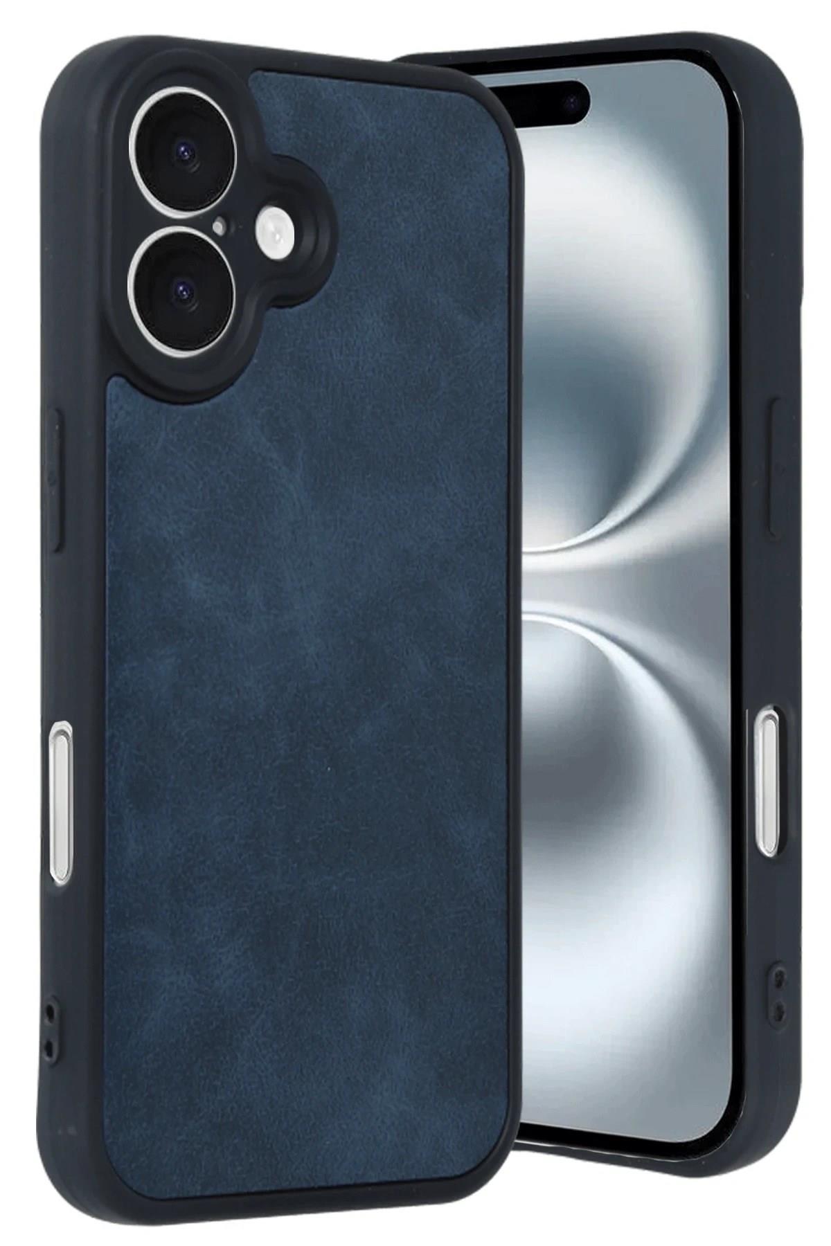 Mey İthalat®  iPhone 16 Kılıf Aras Deri Kapak - Lacivert