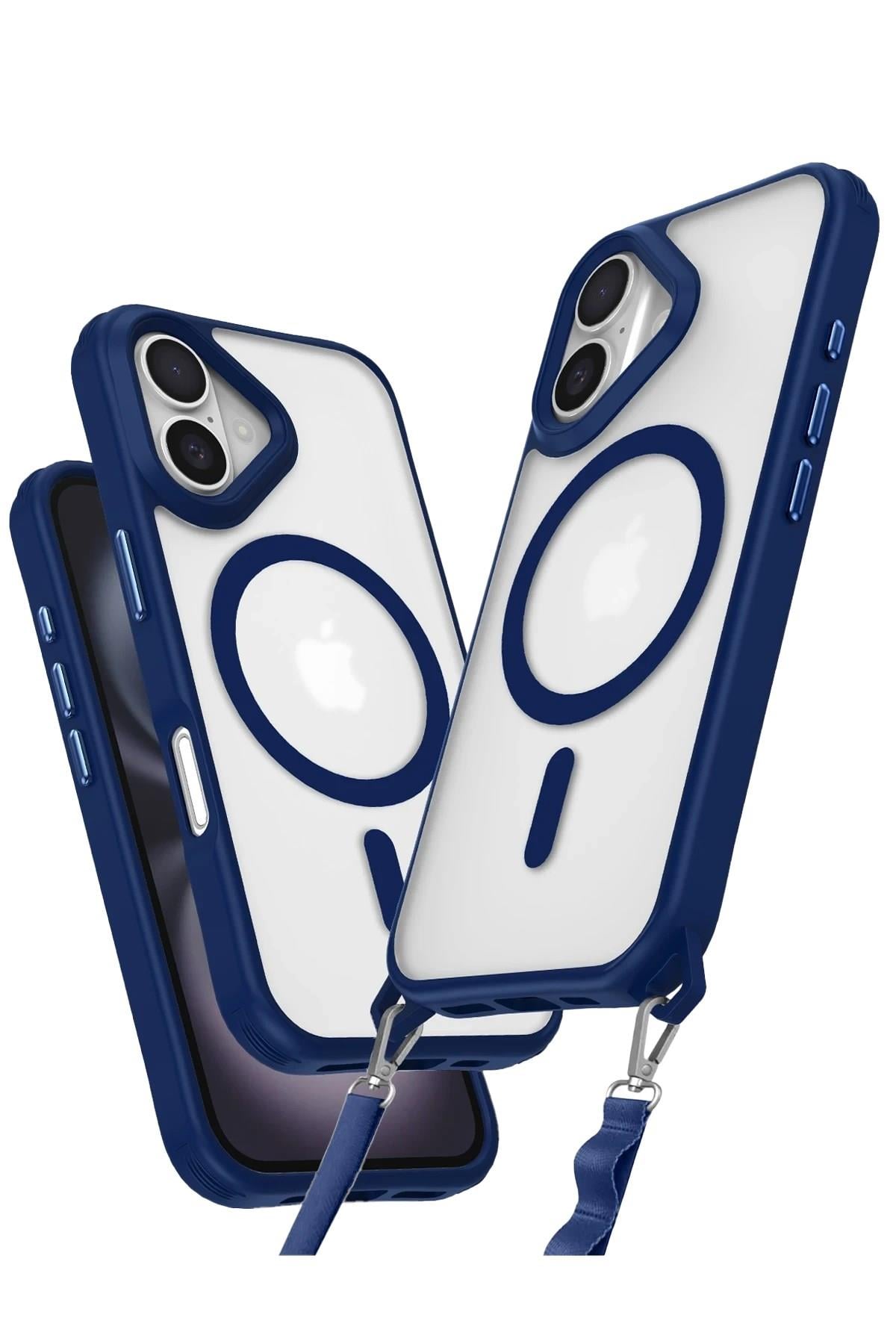 Mey İthalat®  iPhone 16 Kılıf Enka Magsafe Silikon Kılıf - Lacivert