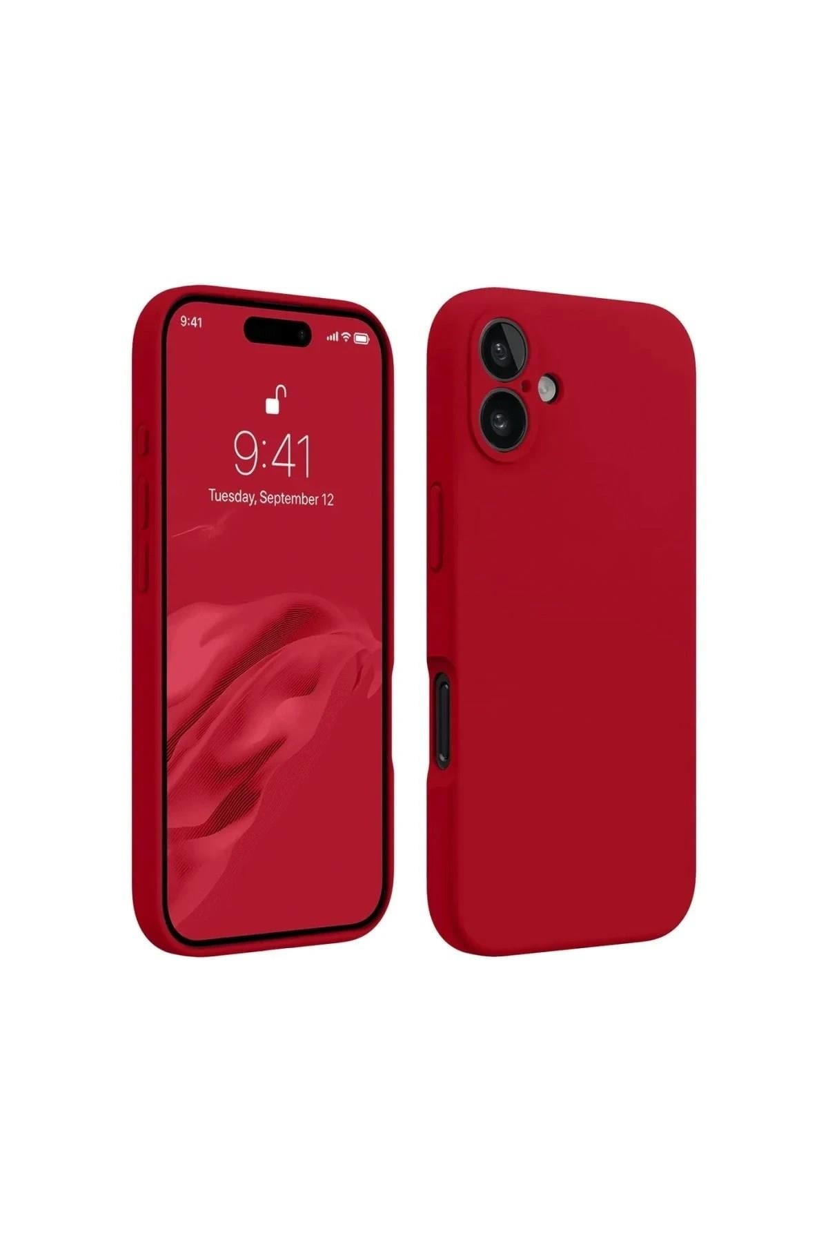 Mey İthalat®  iPhone 16 Kılıf First Silikon - Kırmızı