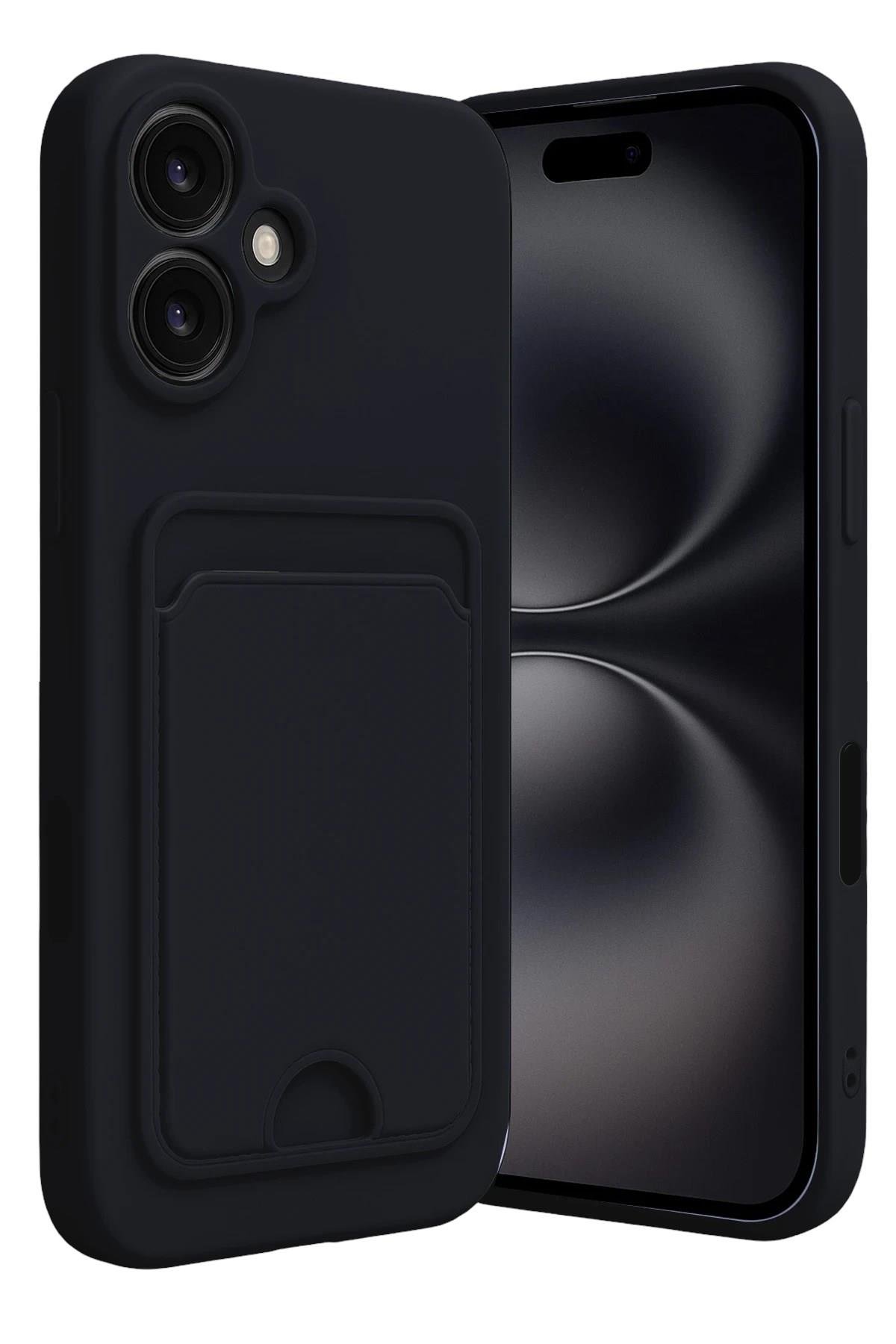 Mey İthalat®  iPhone 16 Kılıf Kelvin Kartvizitli Silikon - Siyah
