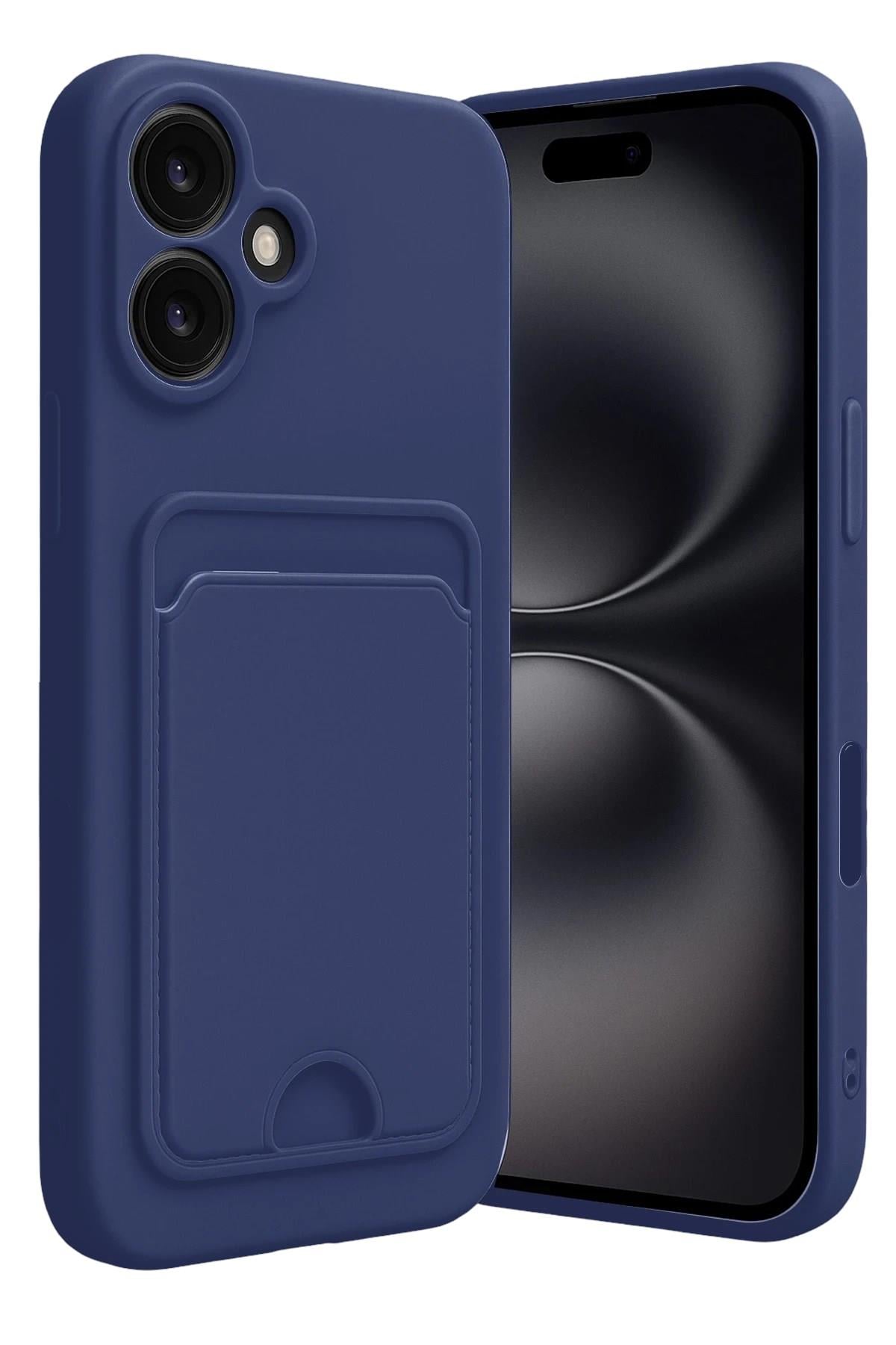 Mey İthalat®  iPhone 16 Kılıf Kelvin Kartvizitli Silikon - Lacivert
