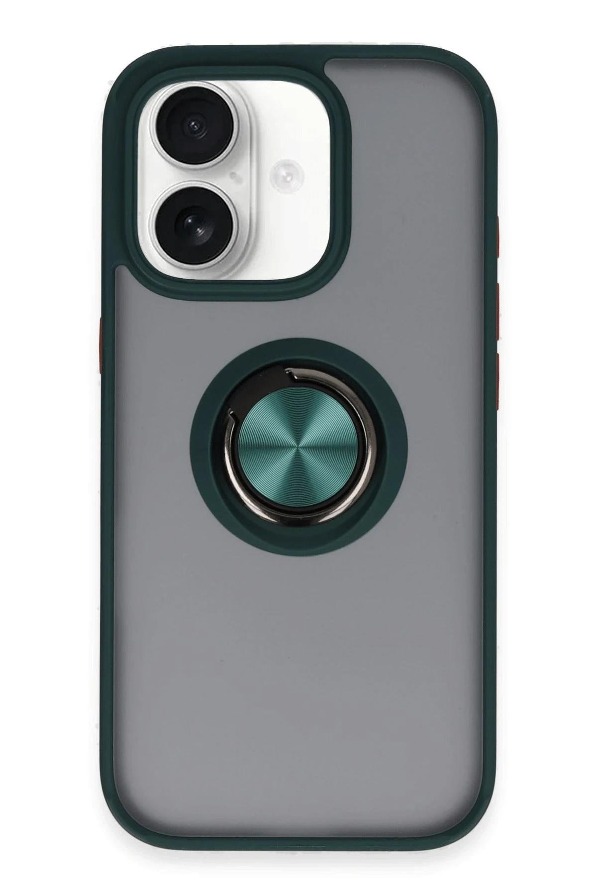 Mey İthalat®  iPhone 16 Kılıf Montreal Yüzüklü Silikon Kapak - Yeşil