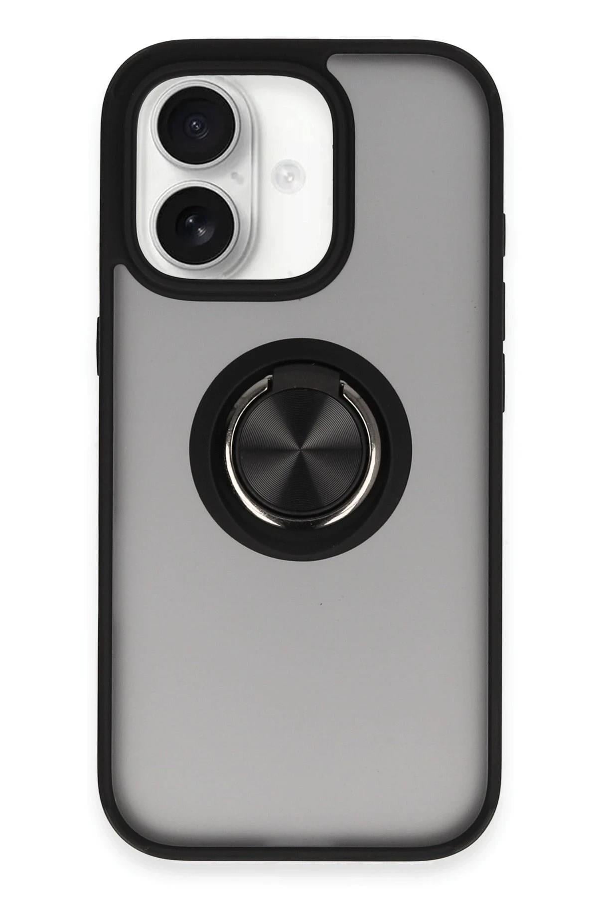 Mey İthalat®  iPhone 16 Kılıf Montreal Yüzüklü Silikon Kapak - Siyah