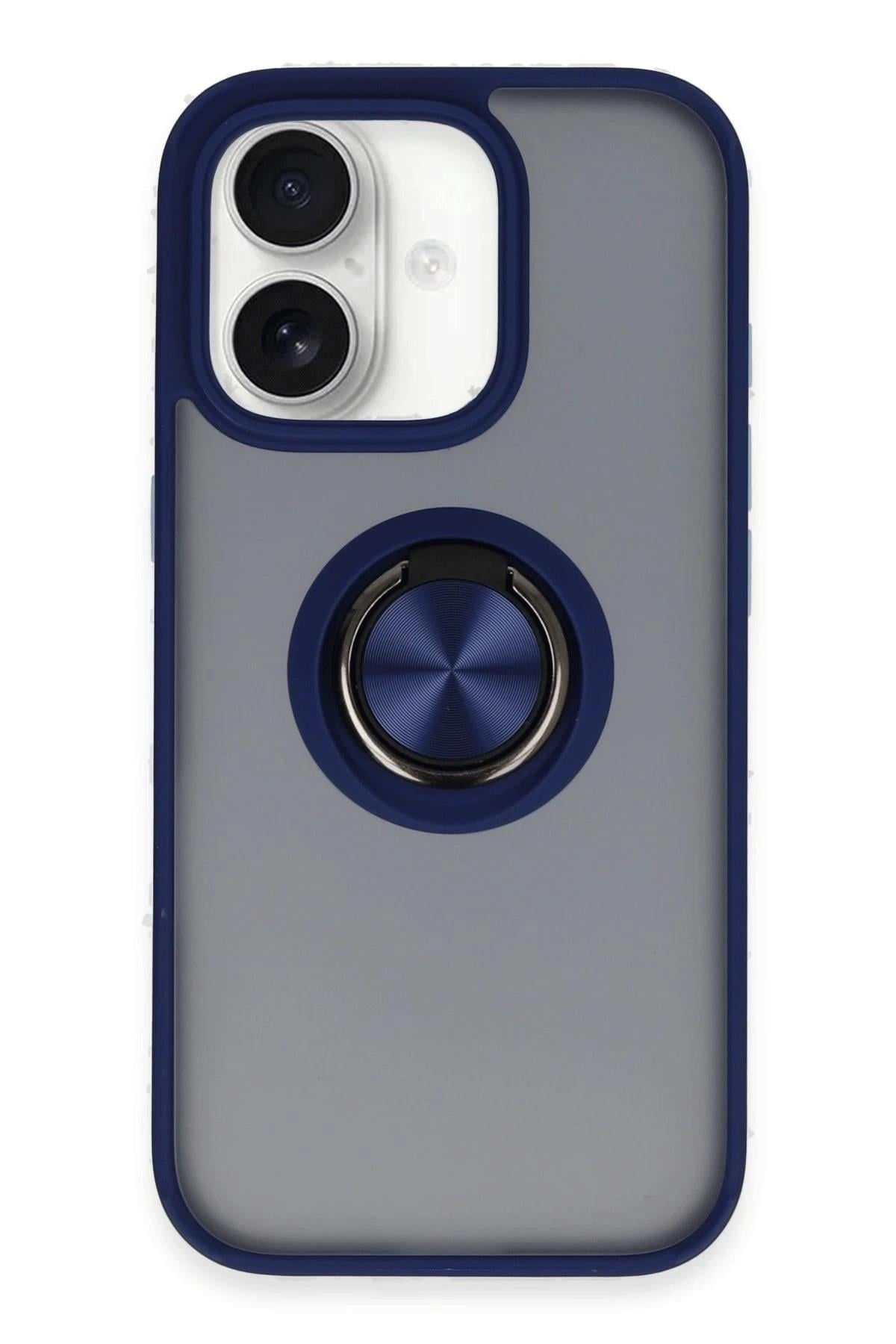 Mey İthalat®  iPhone 16 Kılıf Montreal Yüzüklü Silikon Kapak - Lacivert