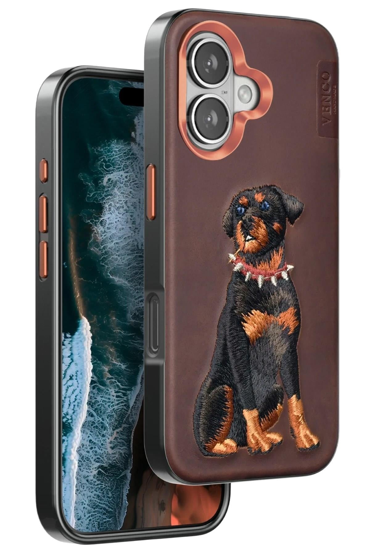 Mey İthalat®  iPhone 16 Perma Desenli Kapak - Koyu Kahve