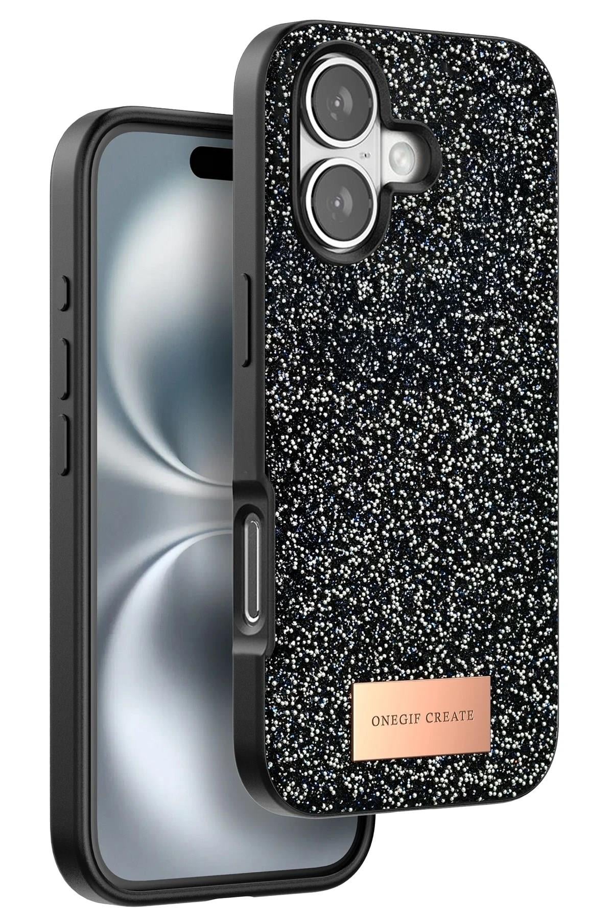 Mey İthalat®  iPhone 16 Plus Bright Simli Kapak - Siyah