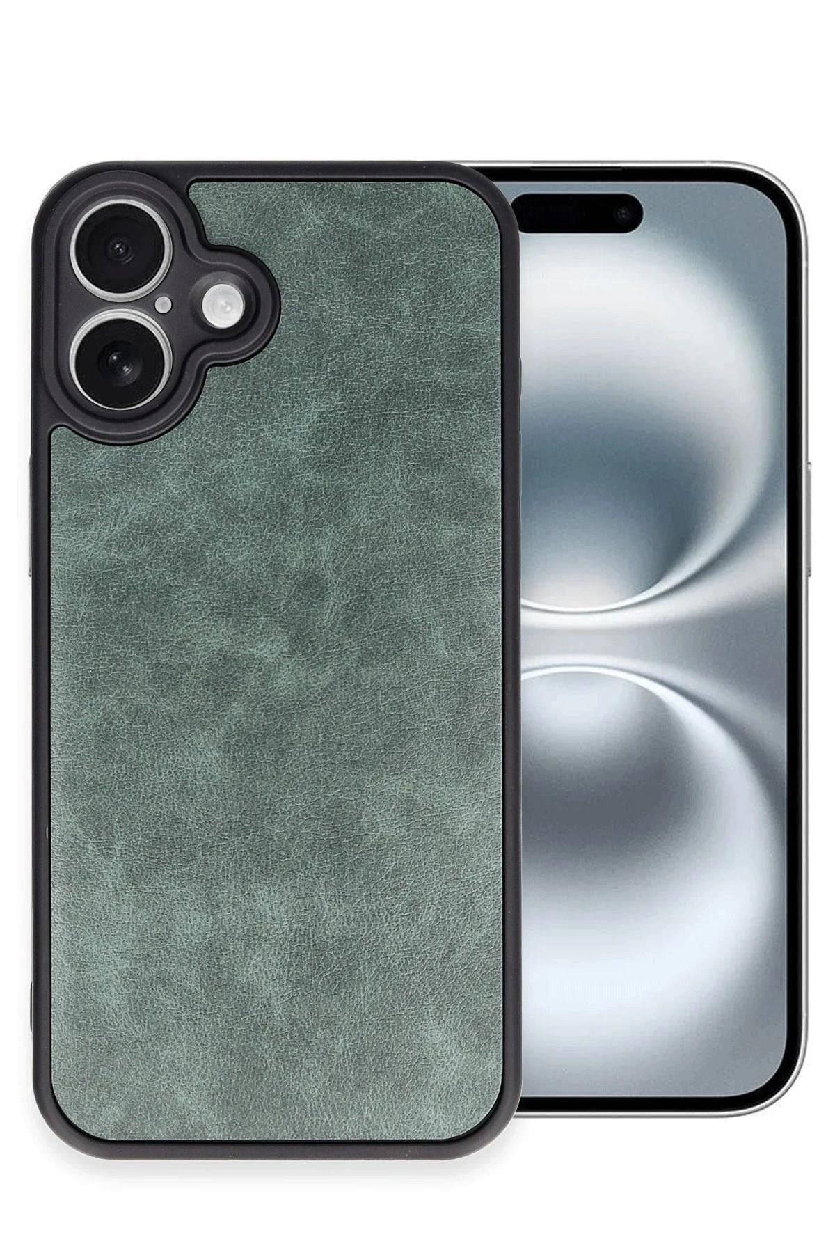 Mey İthalat®  iPhone 16 Plus Kılıf Aras Deri Kapak - Koyu Yeşil