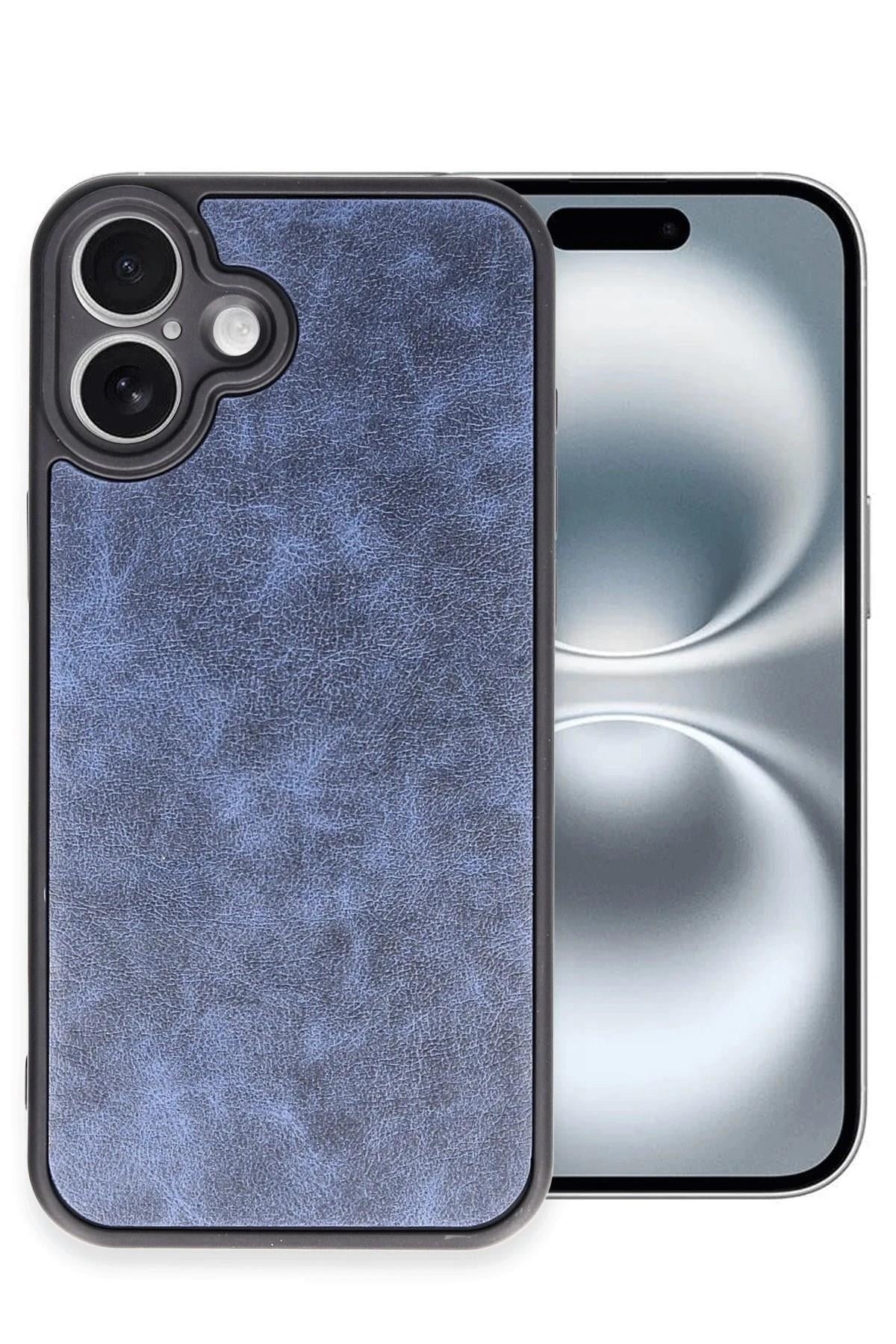 Mey İthalat®  iPhone 16 Plus Kılıf Aras Deri Kapak - Lacivert