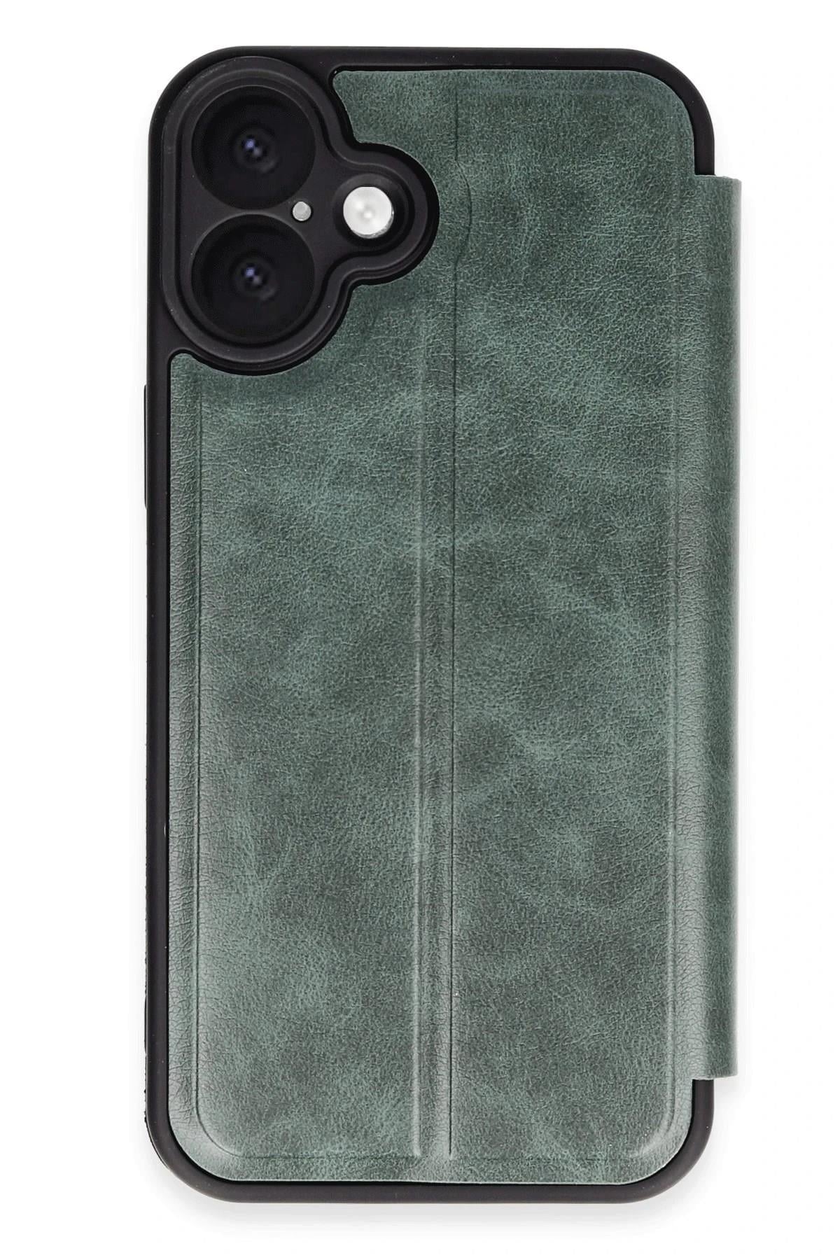 Mey İthalat®  iPhone 16 Plus Kılıf Flip Cover - Koyu Yeşil