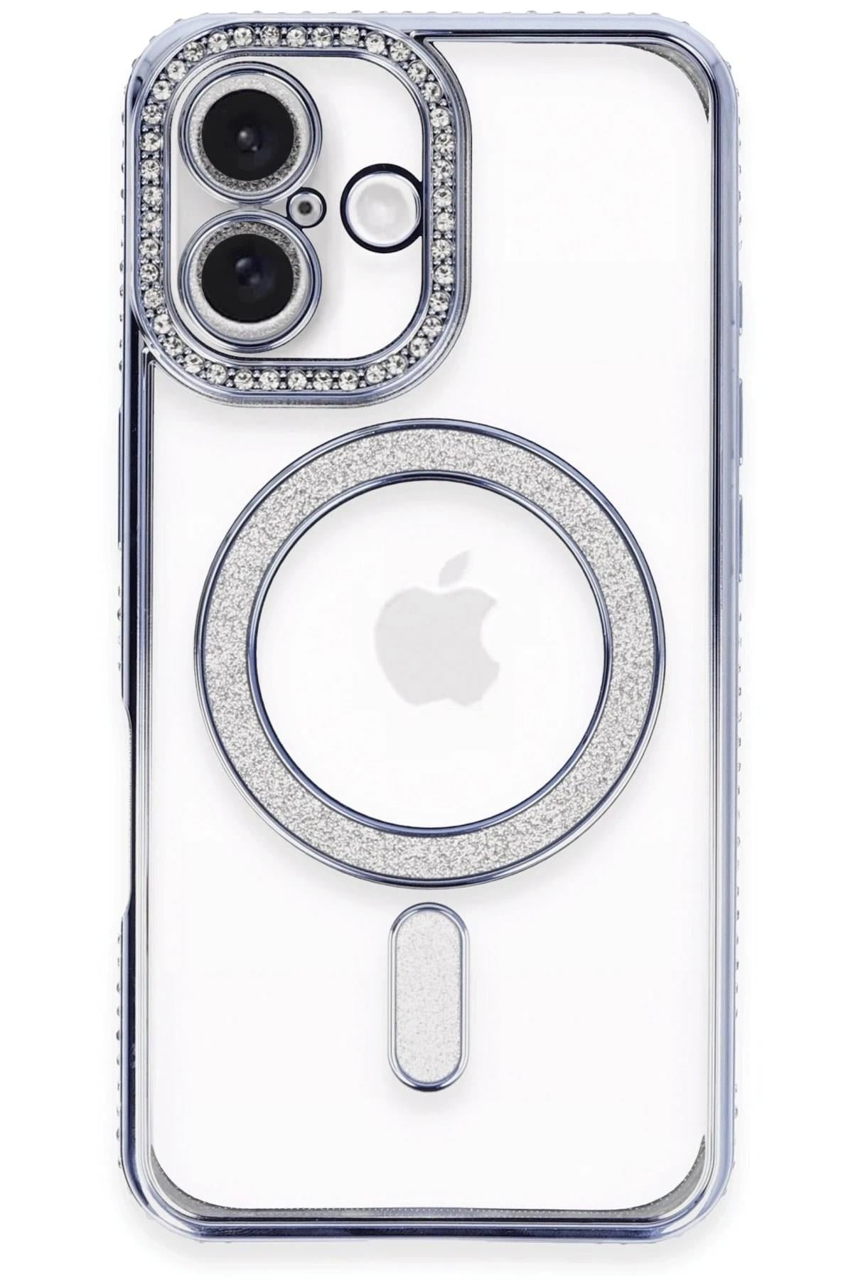 Mey İthalat®  iPhone 16 Plus Kılıf Joke Simli Magneticsafe Kılıf - Mavi