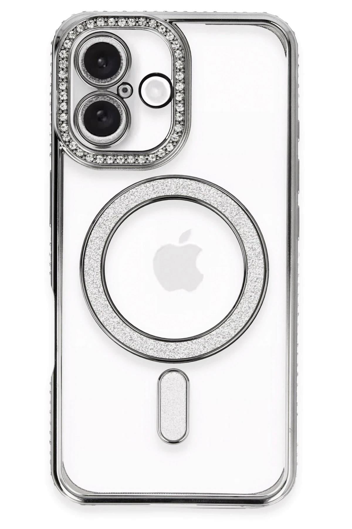 Mey İthalat®  iPhone 16 Plus Kılıf Joke Simli Magneticsafe Kılıf - Gri