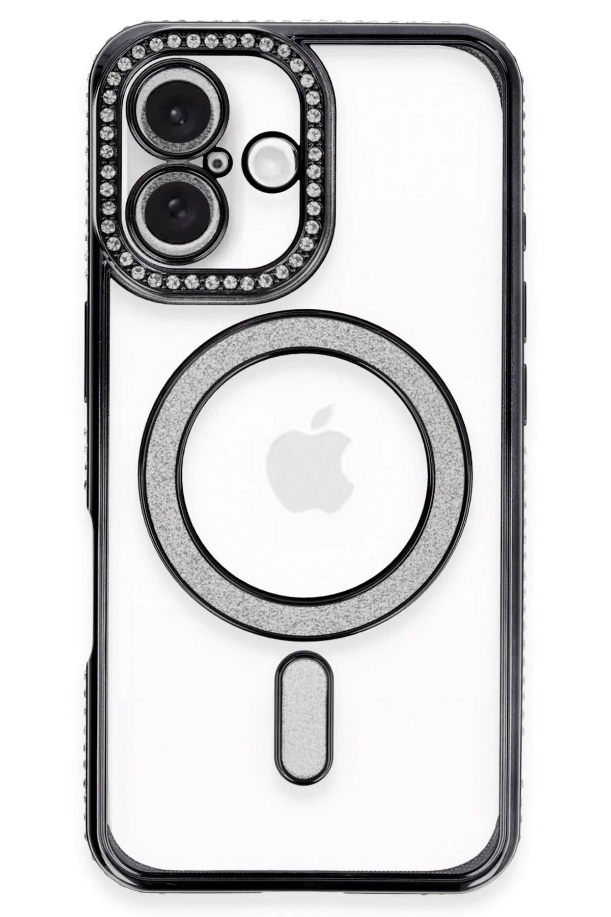 Mey İthalat®  iPhone 16 Plus Kılıf Joke Simli Magneticsafe Kılıf - Siyah