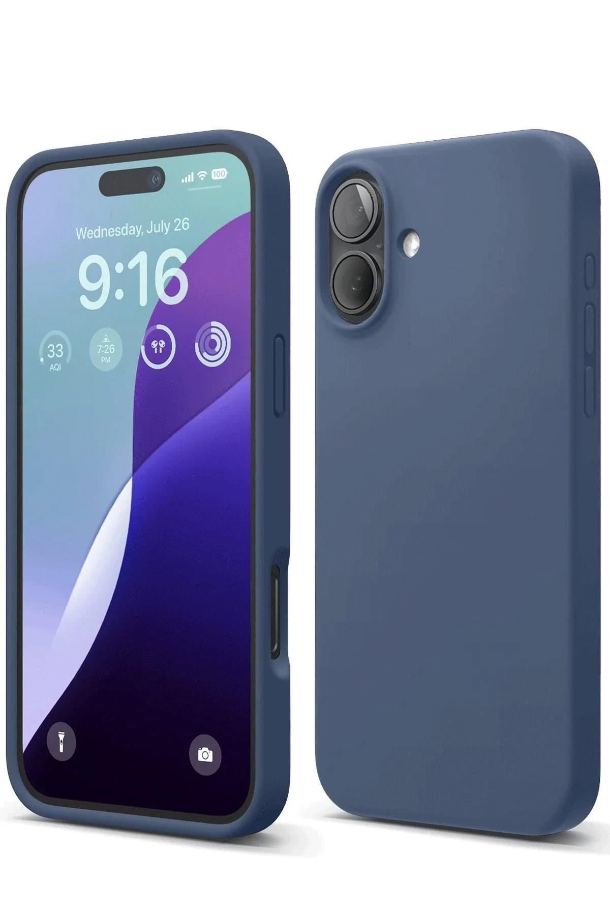 Mey İthalat®  iPhone 16 Plus Kılıf Nano içi Kadife Silikon - Lacivert