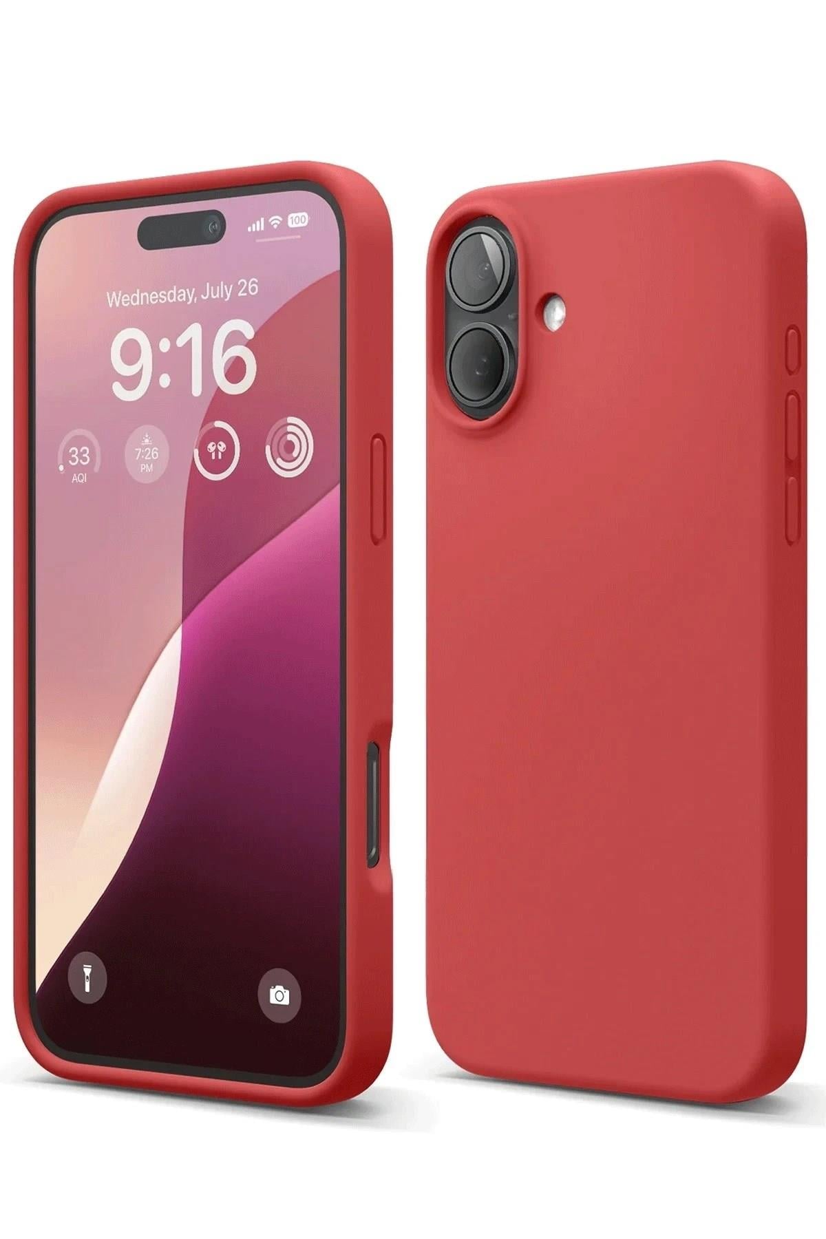 Mey İthalat®  iPhone 16 Plus Kılıf Nano içi Kadife Silikon - Kırmızı