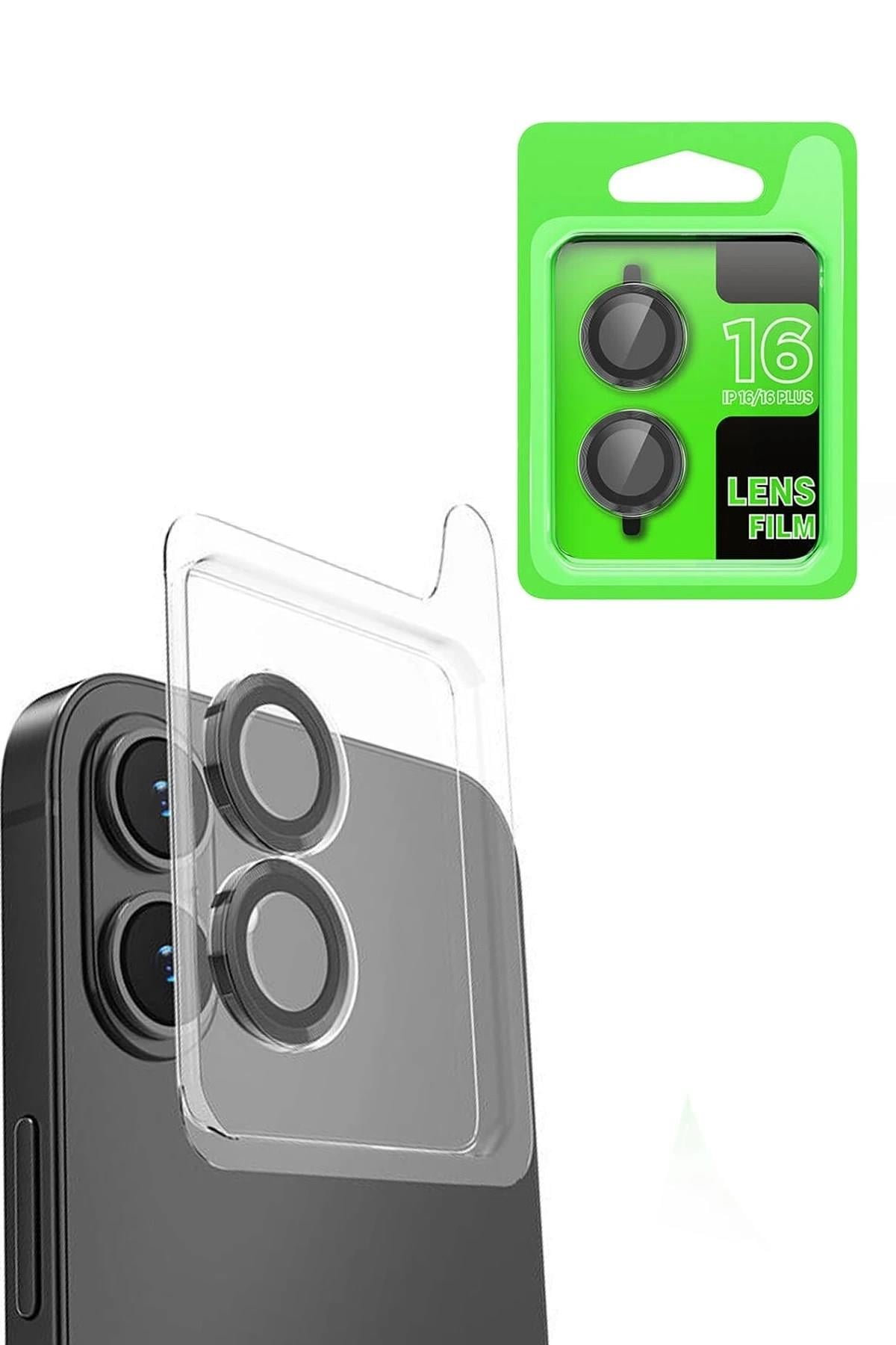 Mey İthalat®  iPhone 16 Plus Raze Metal Kamera Lens - Siyah