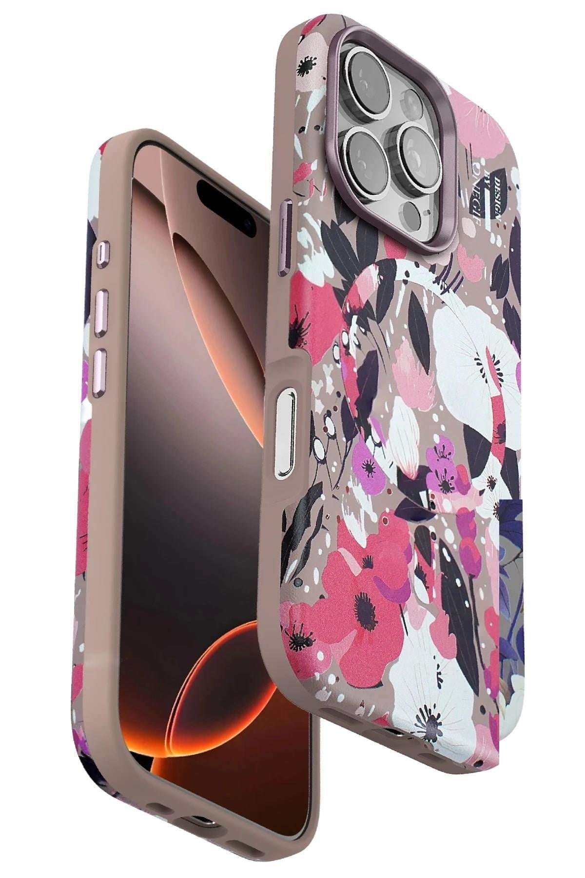 Mey İthalat®  iPhone 16 Pro Flower Series Magsafe Kapak - Pembe