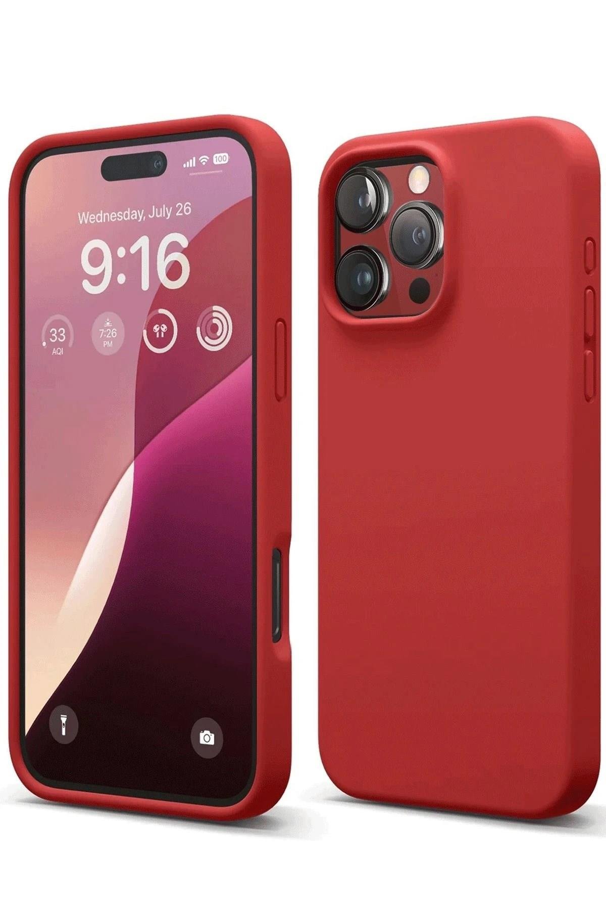 Mey İthalat®  iPhone 16 Pro Kılıf First Silikon - Kırmızı