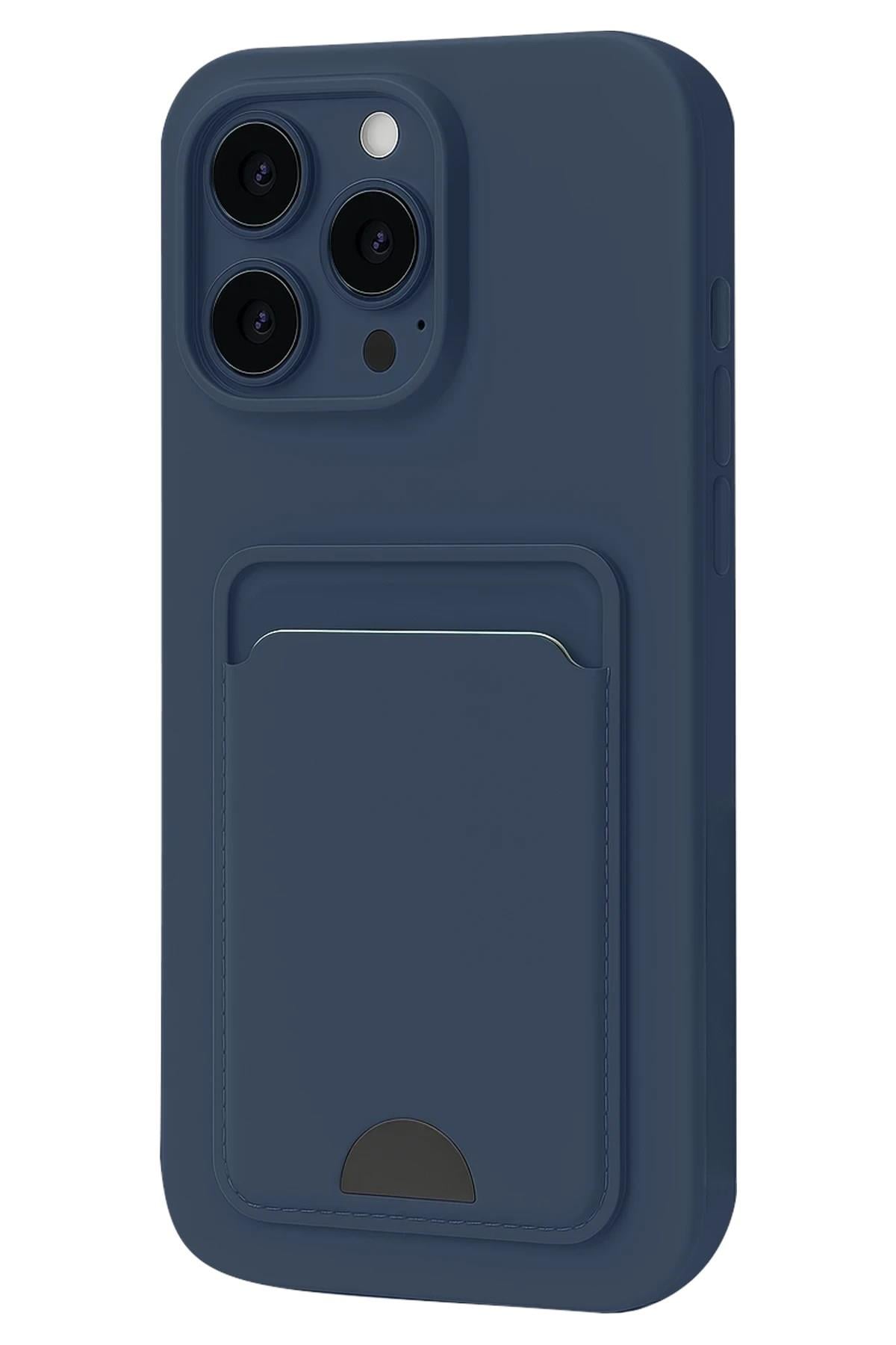 Mey İthalat®  iPhone 16 Pro Kılıf Kelvin Kartvizitli Silikon - Lacivert