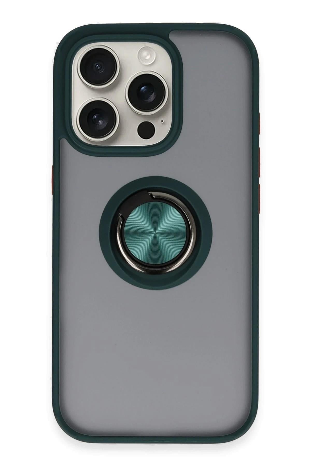 Mey İthalat®  iPhone 16 Pro Kılıf Montreal Yüzüklü Silikon Kapak - Yeşil