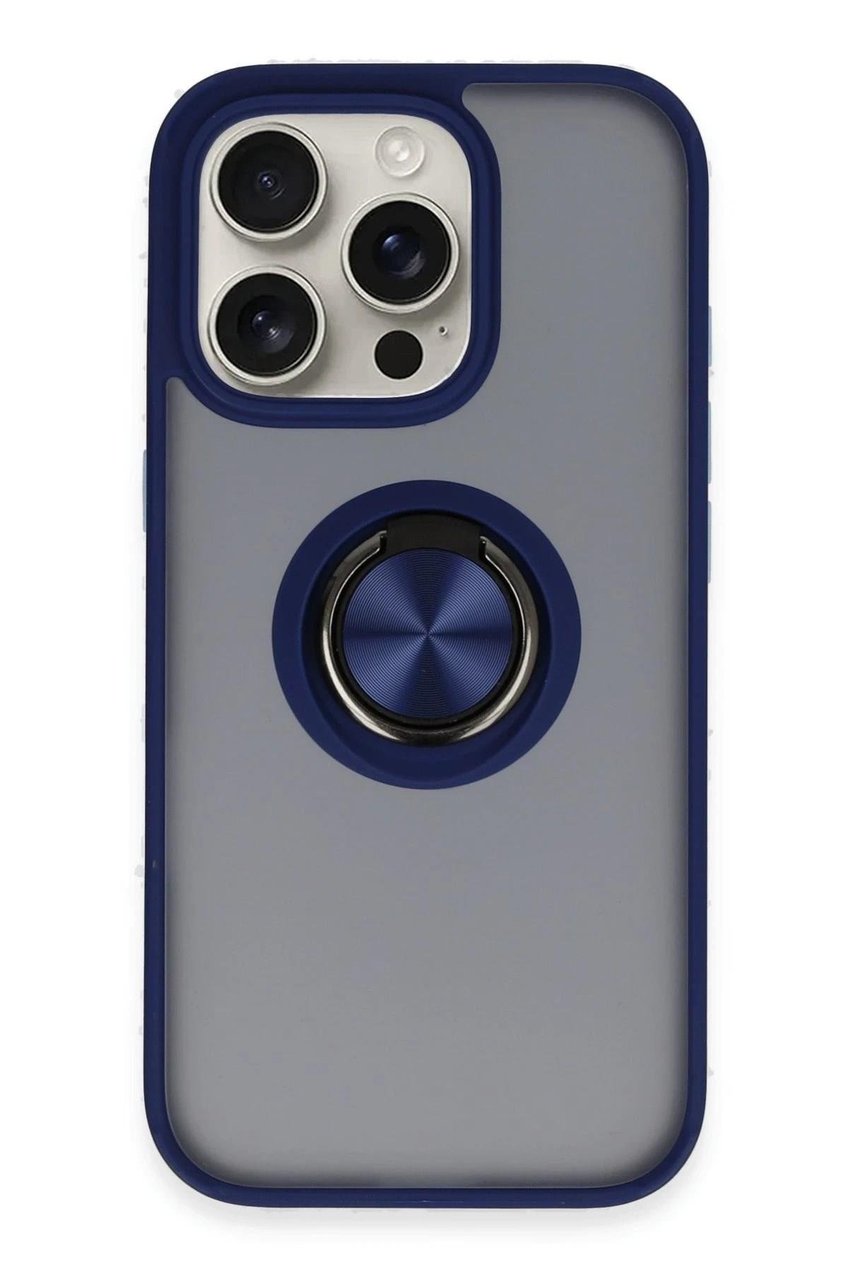 Mey İthalat®  iPhone 16 Pro Kılıf Montreal Yüzüklü Silikon Kapak - Lacivert