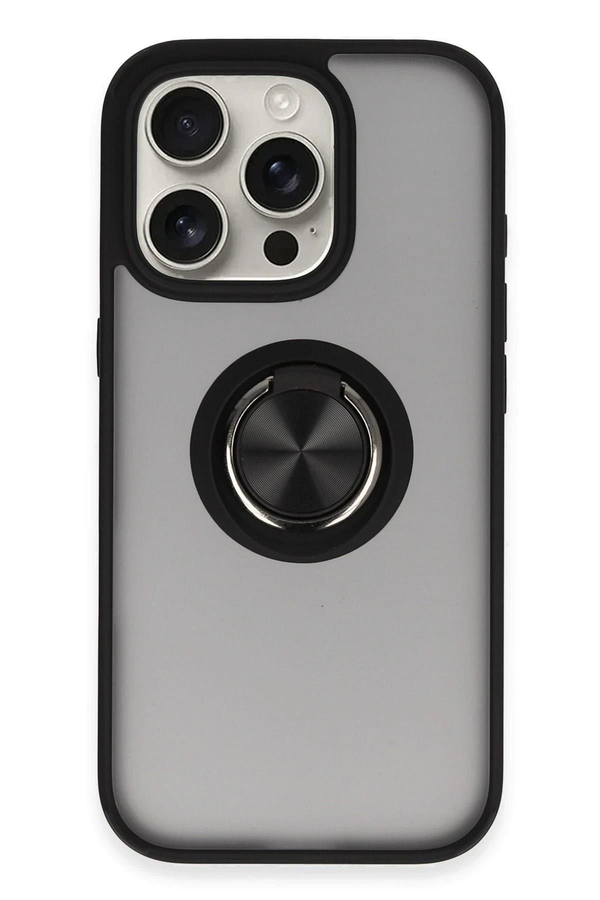 Mey İthalat®  iPhone 16 Pro Kılıf Montreal Yüzüklü Silikon Kapak - Siyah