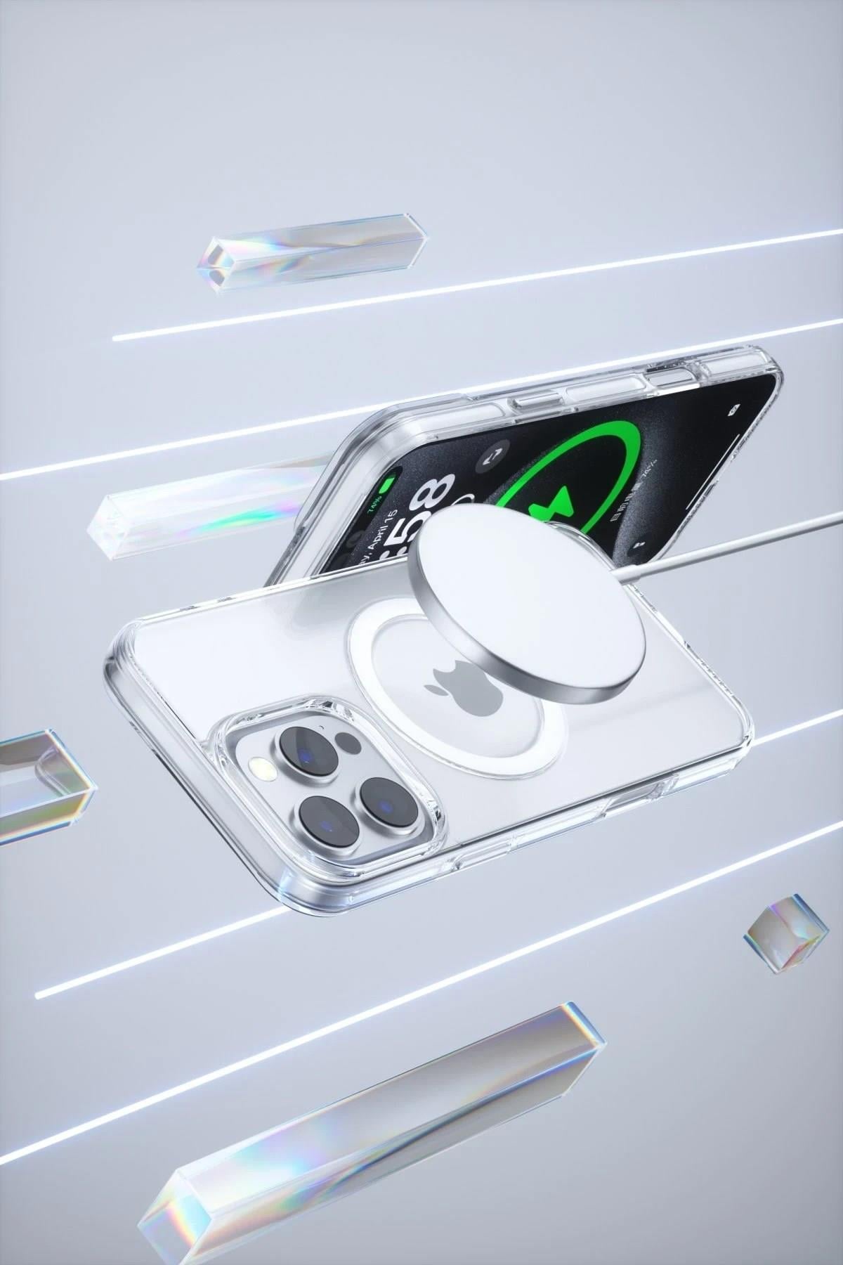 Mey İthalat®  iPhone 16 Pro Max Gleam PC Sert Magsafe Kılıf - Şeffaf