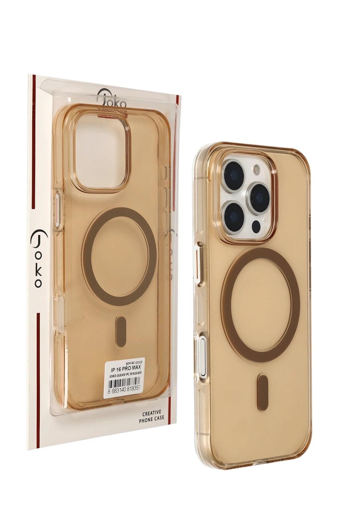 Mey İthalat®  iPhone 16 Pro Max Gleam PC Sert Magsafe Kılıf - Şeffaf-Gold