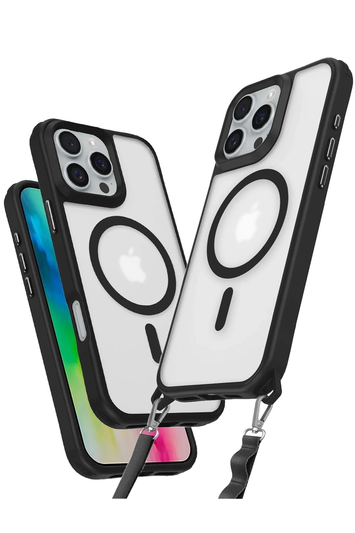 Mey İthalat®  iPhone 16 Pro Max Kılıf Enka Magsafe Silikon Kılıf - Siyah