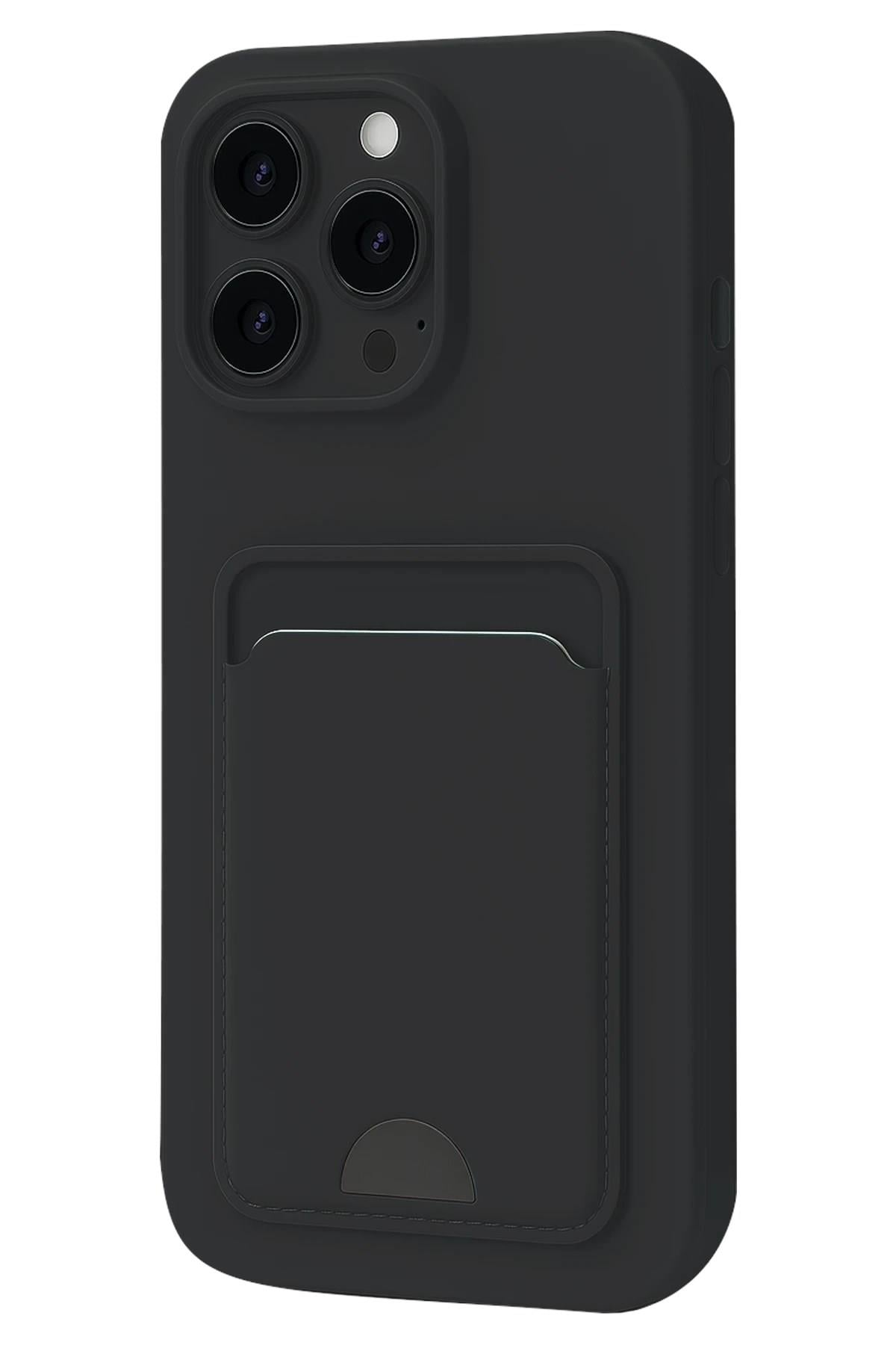 Mey İthalat®  iPhone 16 Pro Max Kılıf Kelvin Kartvizitli Silikon - Siyah