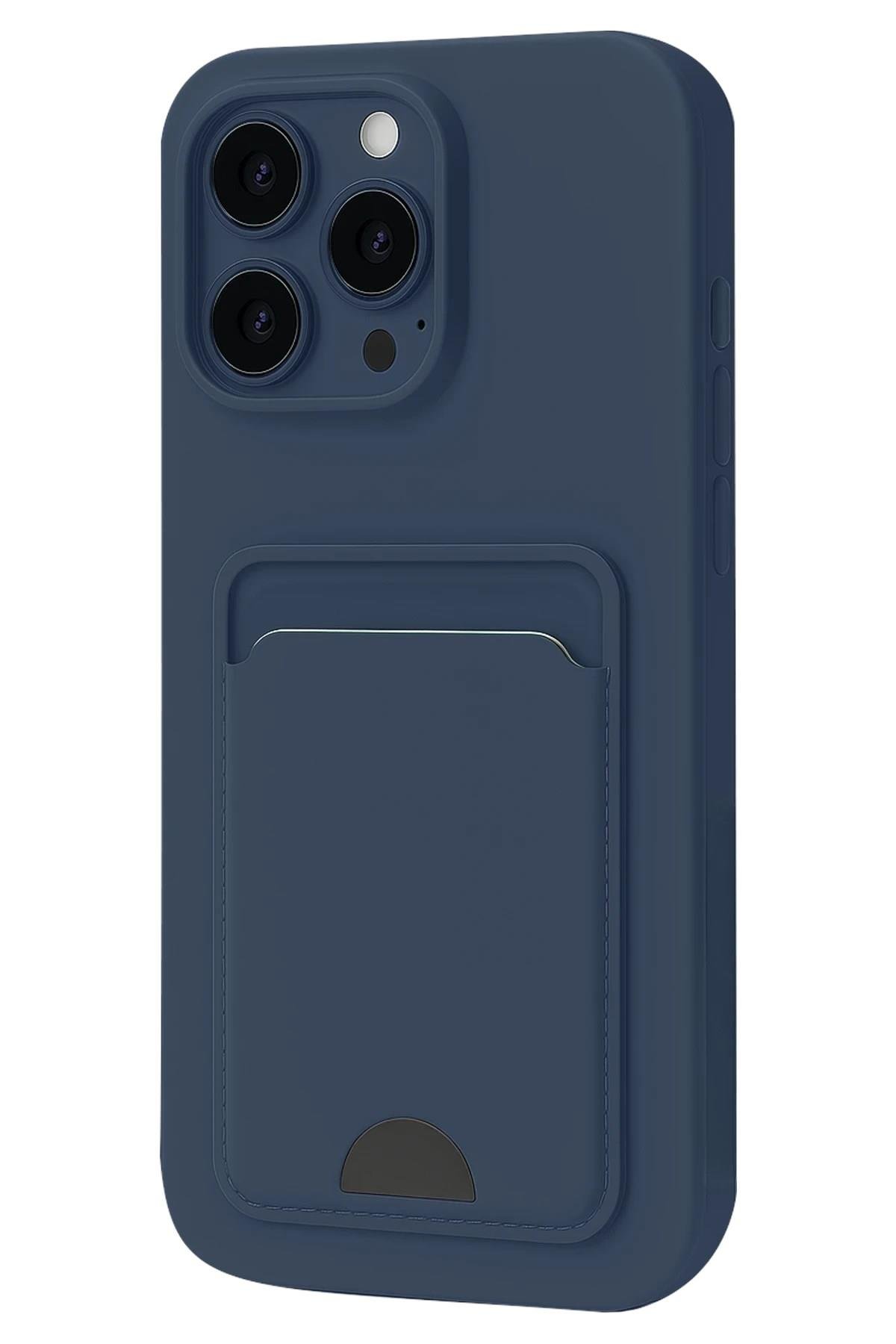 Mey İthalat®  iPhone 16 Pro Max Kılıf Kelvin Kartvizitli Silikon - Lacivert