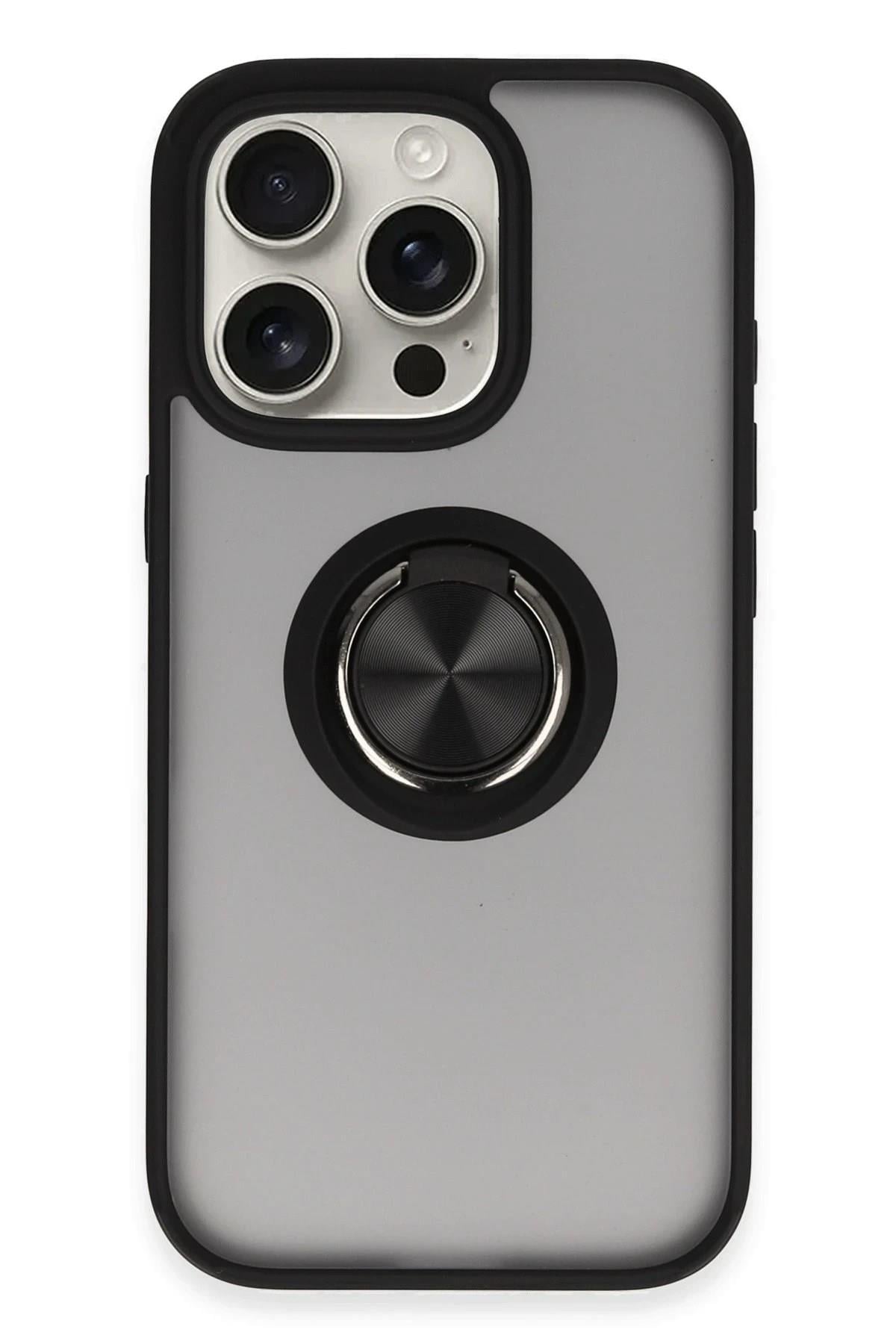 Mey İthalat®  iPhone 16 Pro Max Kılıf Montreal Yüzüklü Silikon Kapak - Siyah