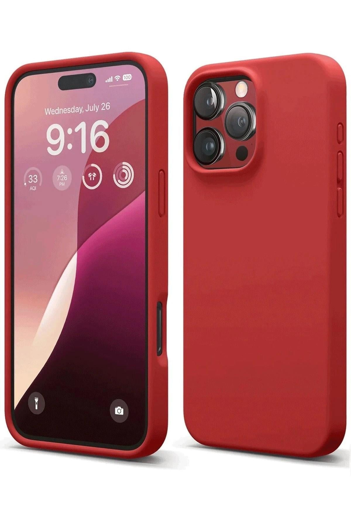 Mey İthalat®  iPhone 16 Pro Max Kılıf Nano içi Kadife Silikon - Kırmızı